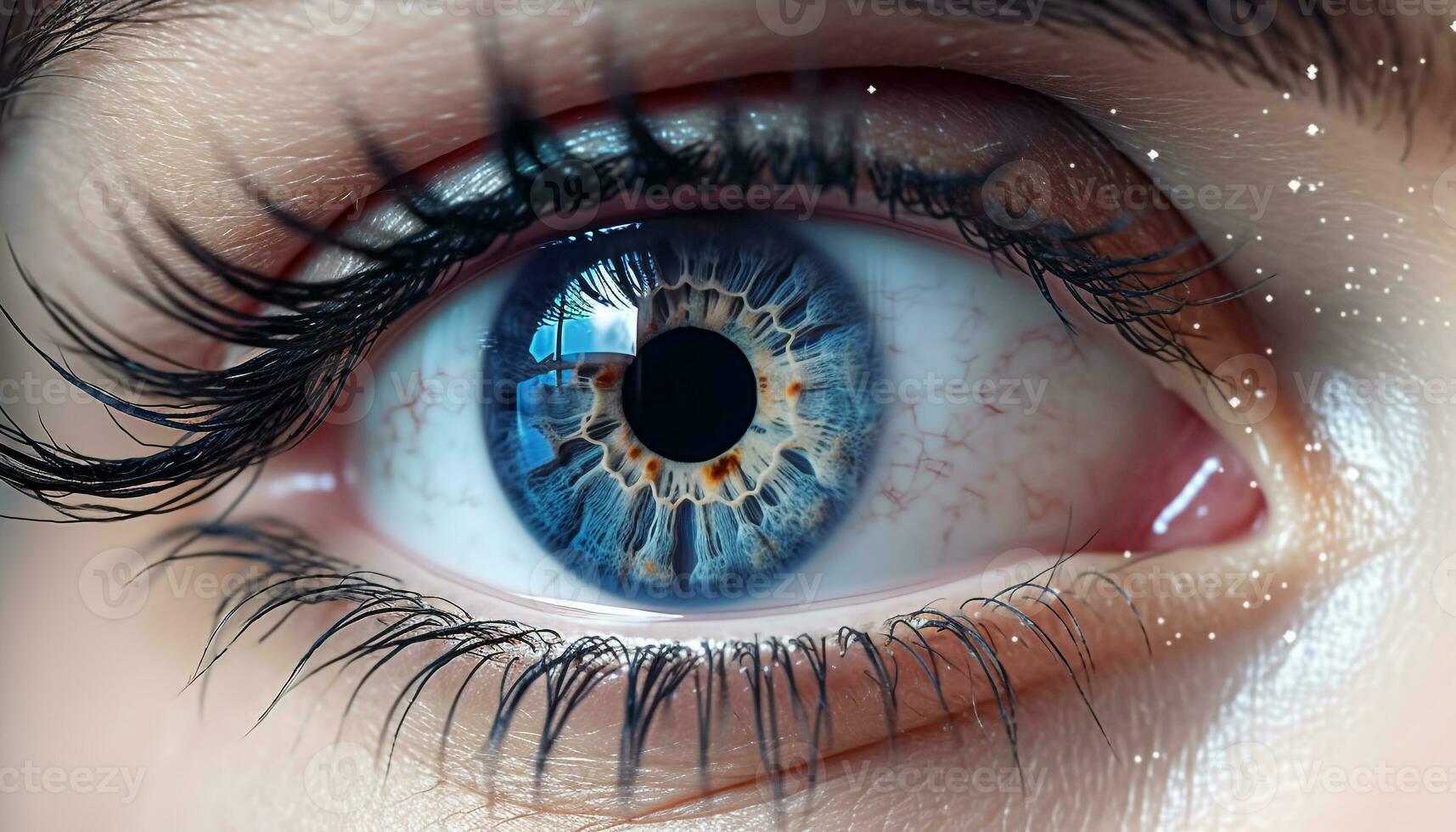 AI generated Blue eyed woman staring at camera, close up generated by AI photo