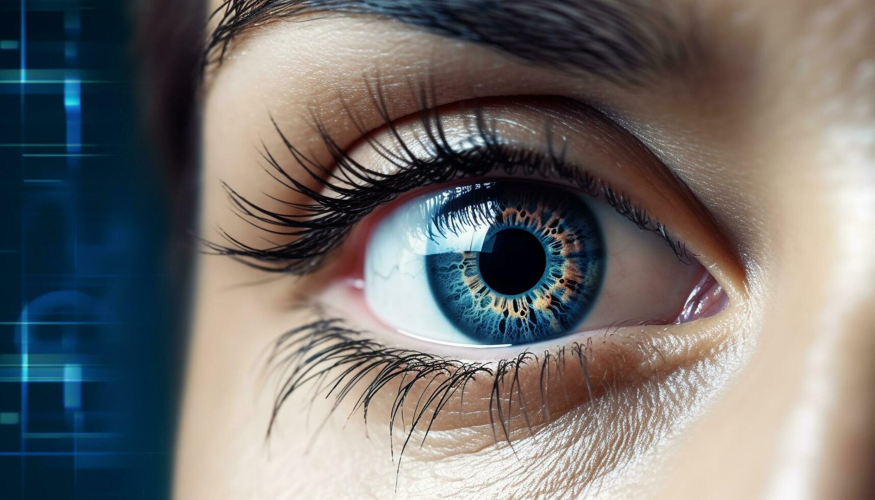 ai generado azul ojos mujer curioso, cerca arriba, belleza en su ojos generado por ai foto