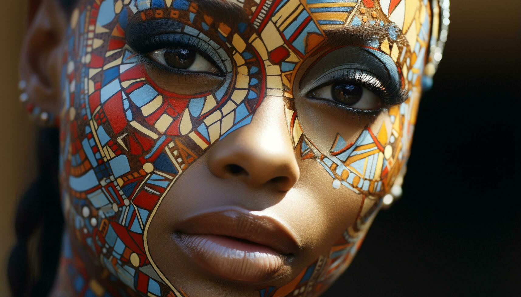 AI generated Beautiful woman looking at camera with colorful face paint generated by AI photo