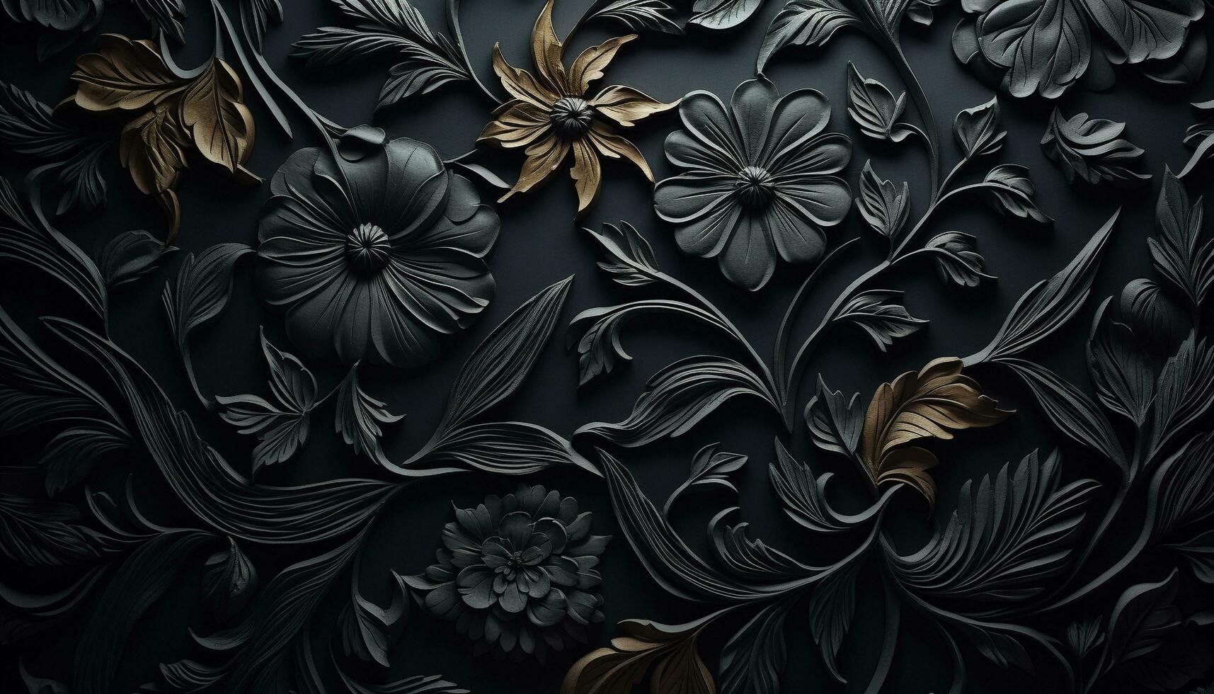 AI generated Abstract floral pattern on black background, elegant and modern generated by AI photo
