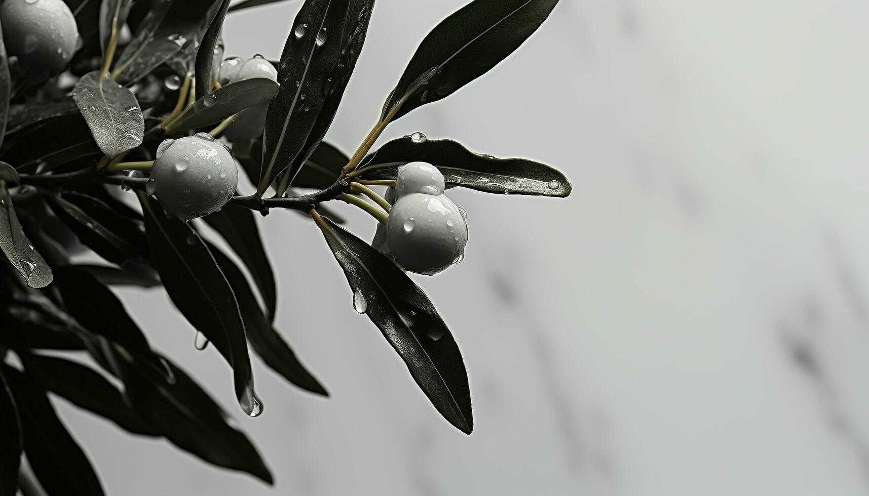 AI generated Fresh green leaves on olive tree branch generated by AI photo