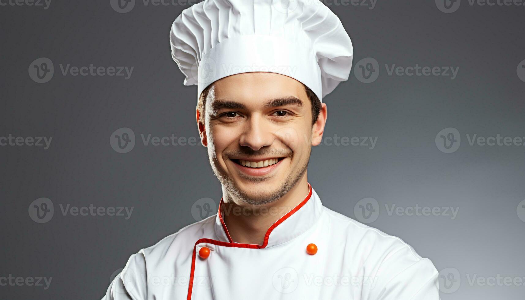 ai generado sonriente cocinero en uniforme, expertamente Cocinando gastrónomo comida generado por ai foto