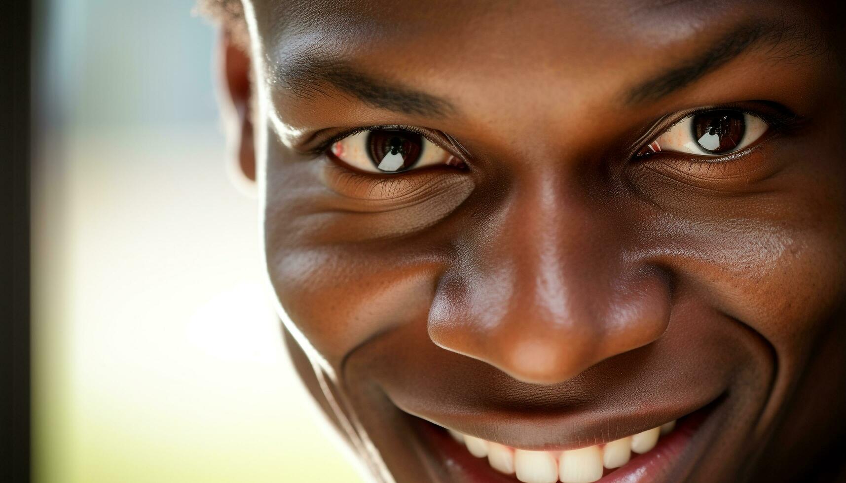 ai generado sonriente africano mujer irradia felicidad en cerca arriba retrato generado por ai foto