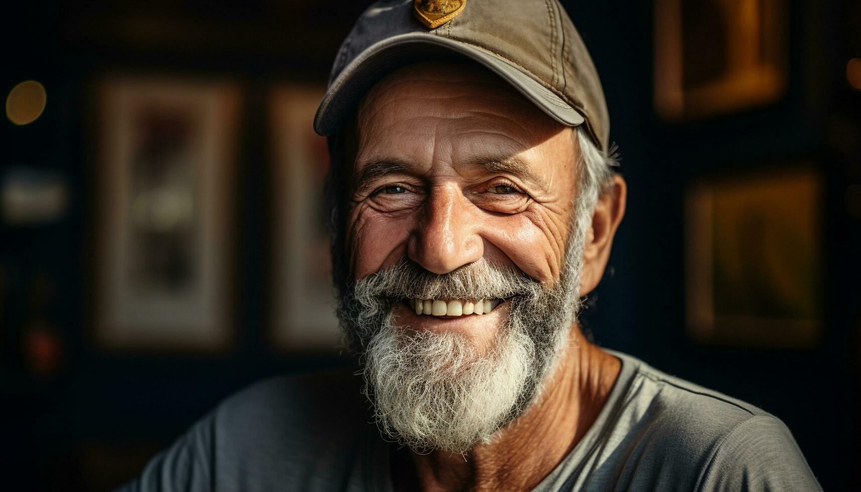 AI generated Smiling senior man with gray hair and eyeglasses generated by AI photo