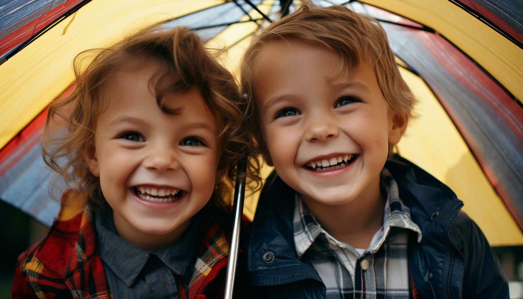 AI generated Smiling children enjoying fun outdoors in a tent generated by AI photo