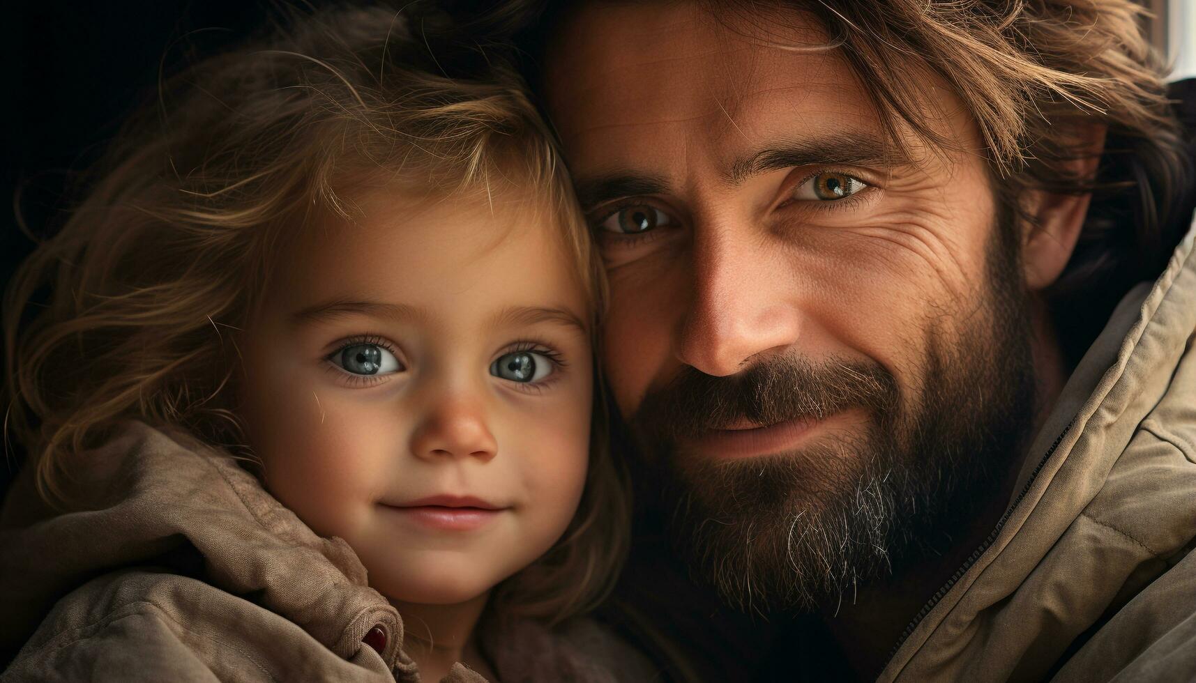 AI generated Smiling family, one child, love, happiness, portrait generated by AI photo