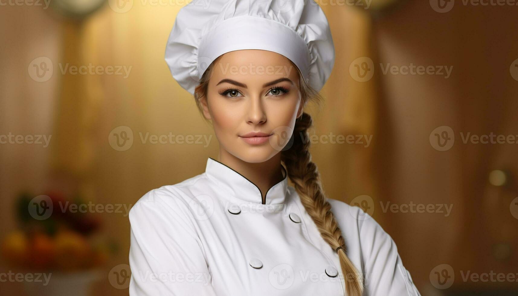 AI generated Smiling chef, young adult, cooking delicious gourmet meal generated by AI photo