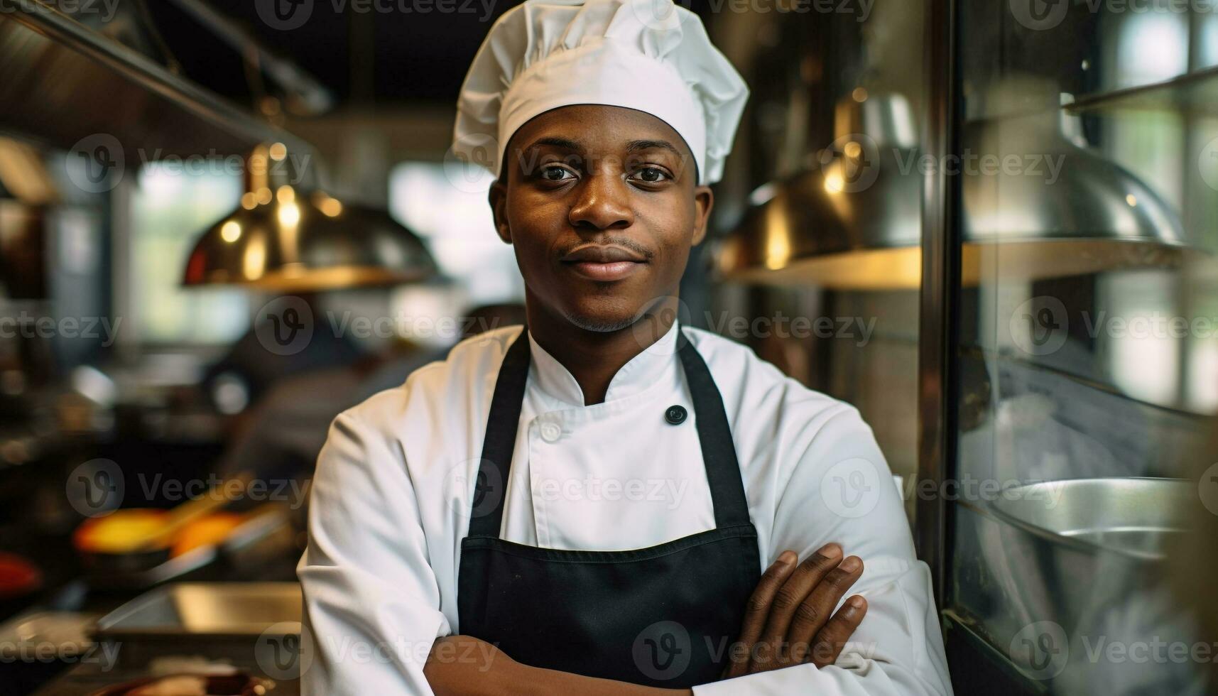 AI generated Confident chef standing, arms crossed, looking at camera generated by AI photo