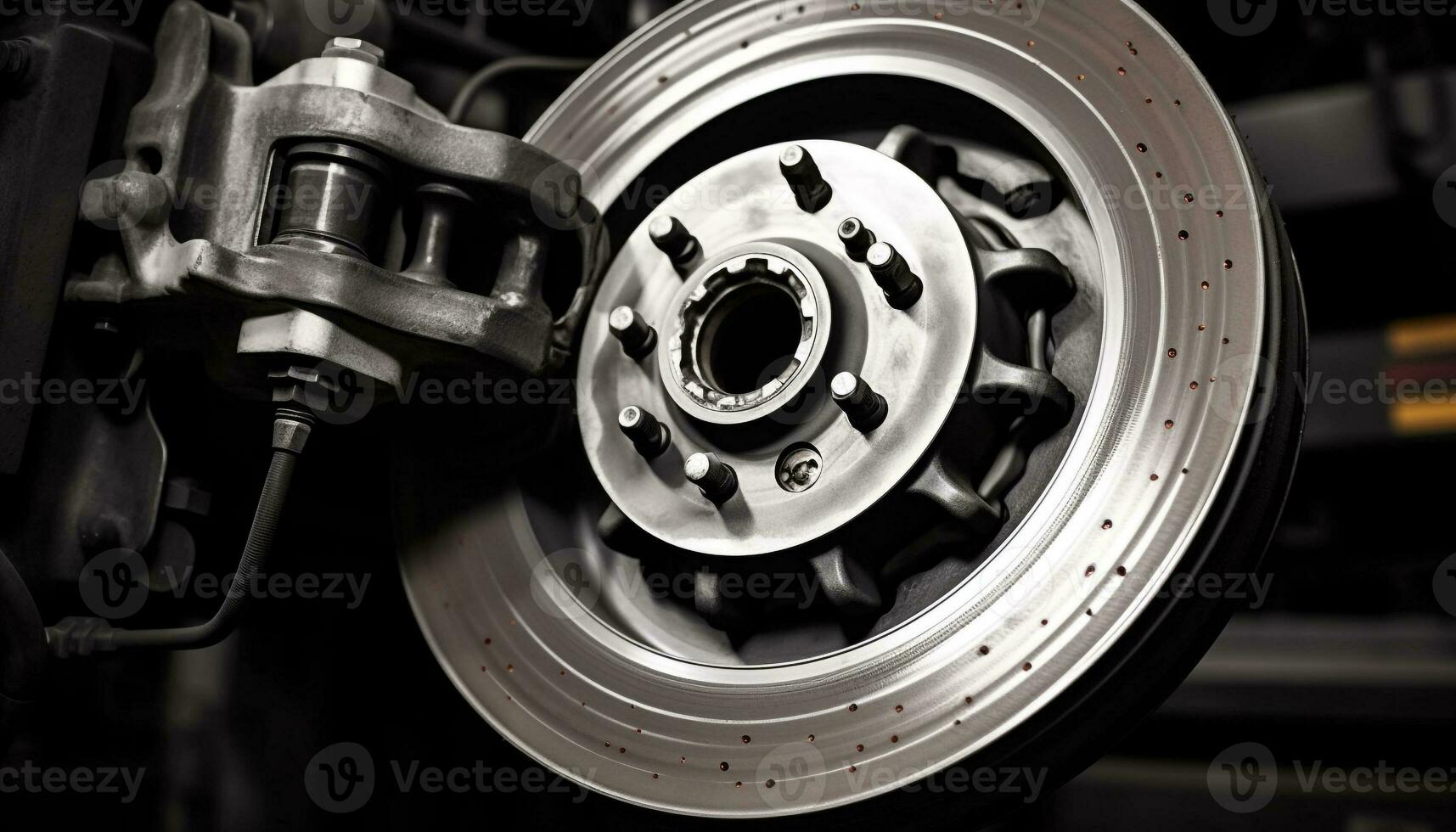 AI generated Shiny metal brake disc on car wheel generated by AI photo
