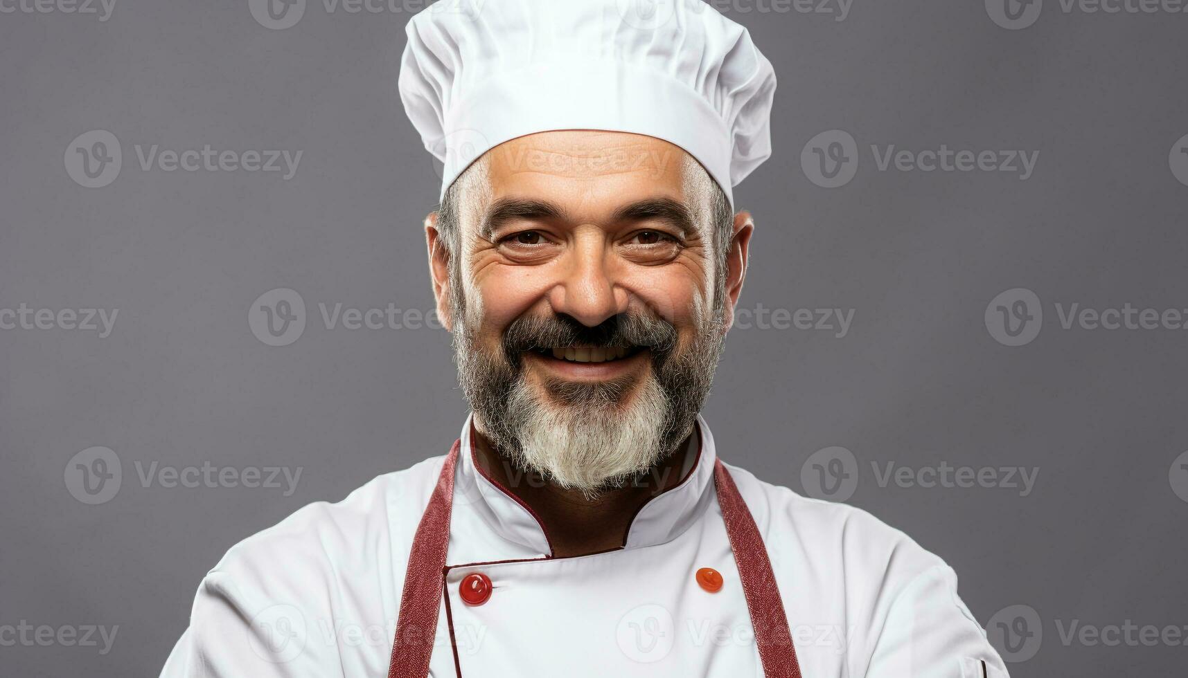 AI generated Smiling chef in uniform cooking gourmet food generated by AI photo