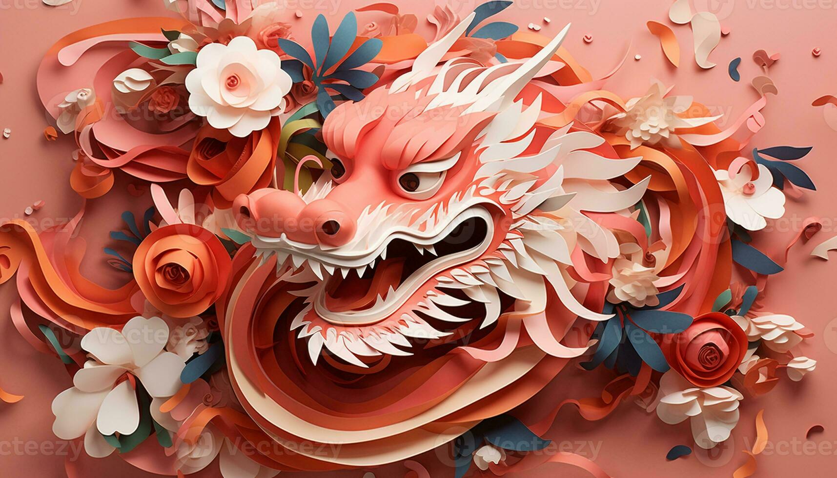 AI generated Abstract floral pattern backdrop with cute cartoon characters generated by AI photo