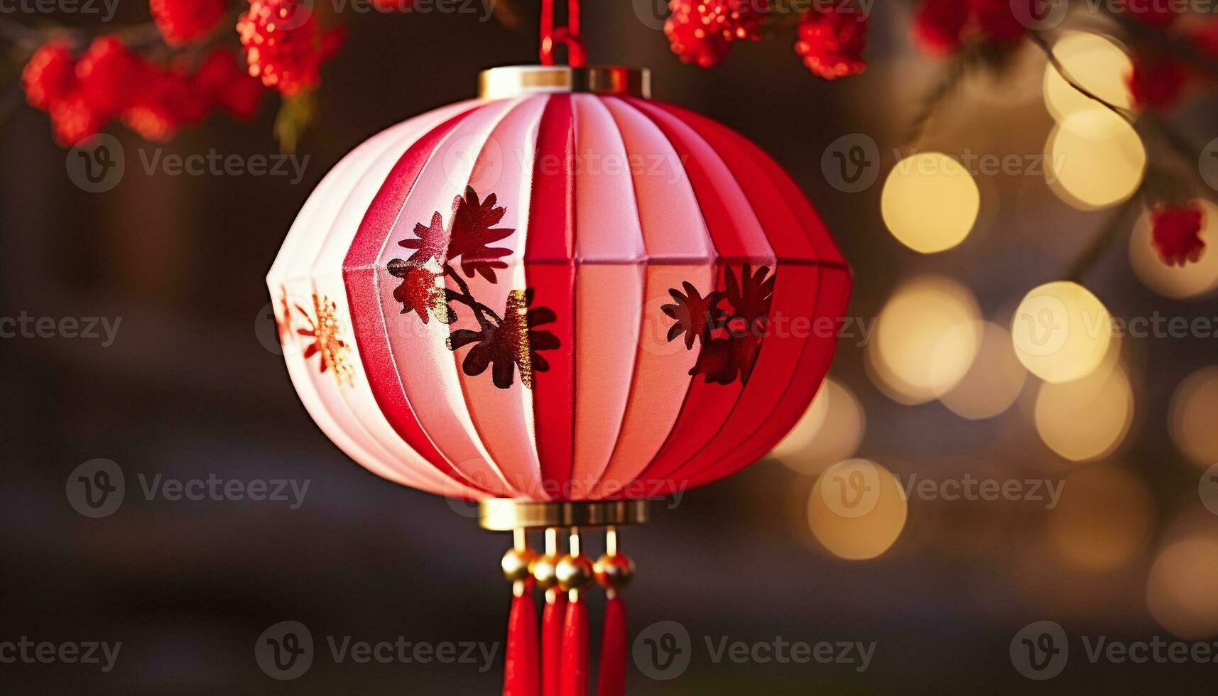 AI generated Chinese lantern hanging in the night, glowing and illuminated generated by AI photo