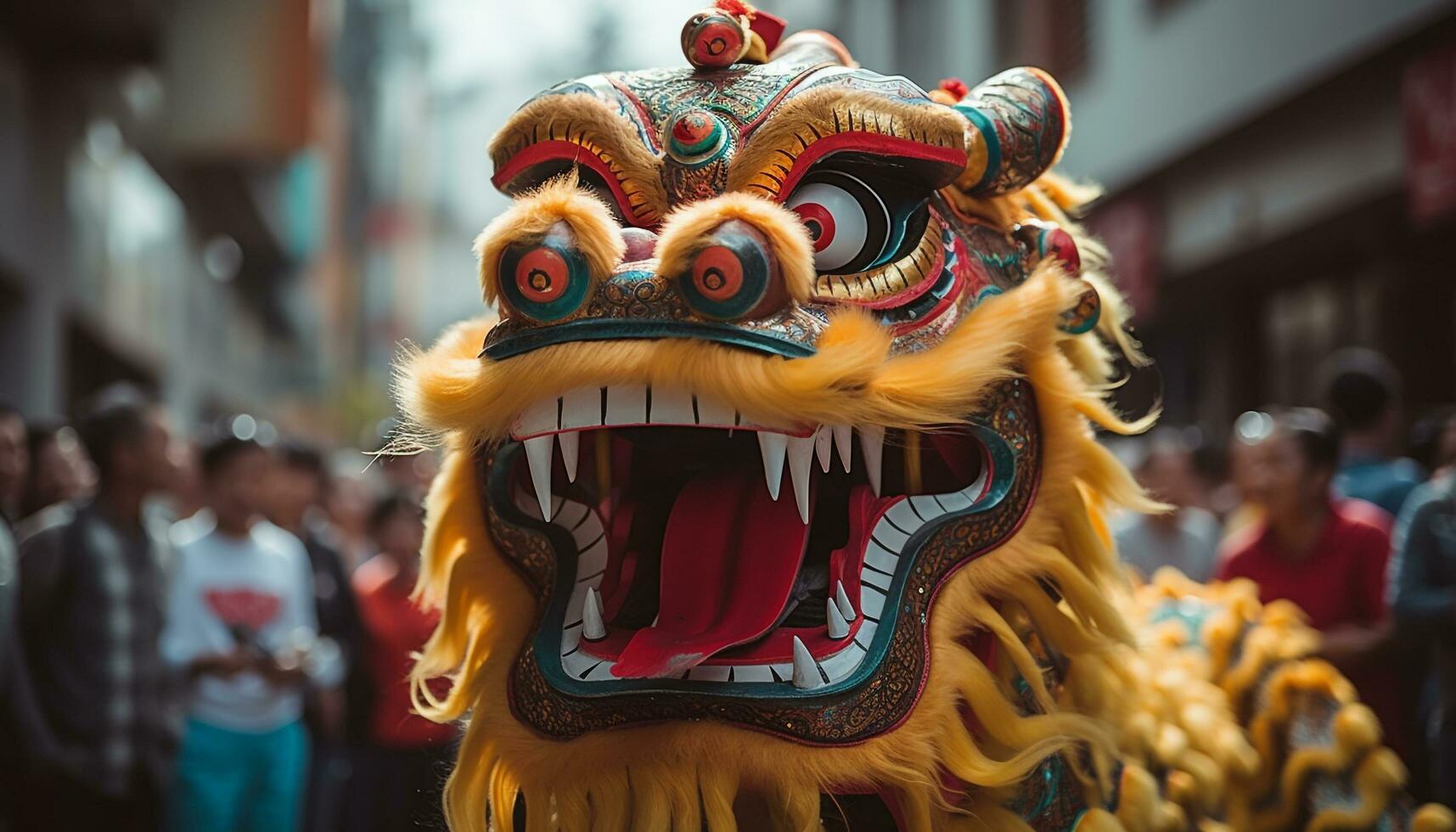 ai generado continuar bailando en vistoso desfile celebra chino cultura generado por ai foto