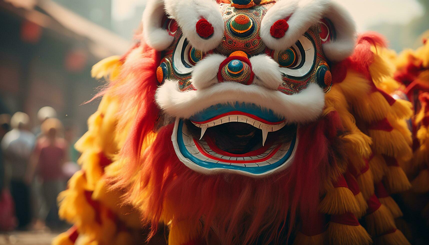 AI generated Colorful dragon masks bring joy to traditional celebrations generated by AI photo