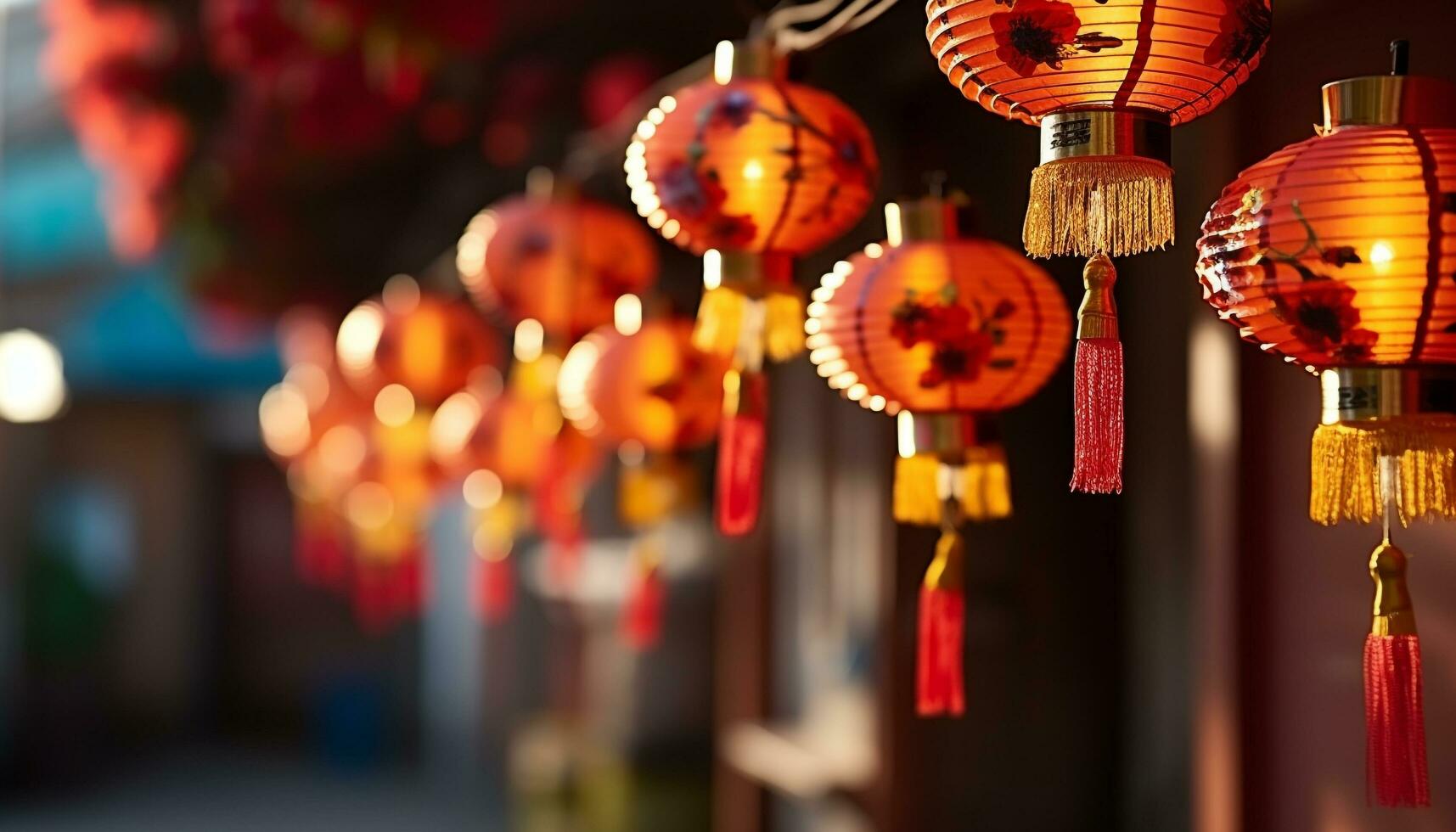AI generated Chinese lanterns illuminate the night, symbolizing luck generated by AI photo