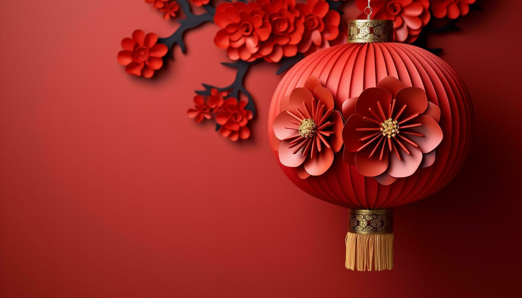 AI generated Winter celebration red flower ornament on gold background generated by AI photo