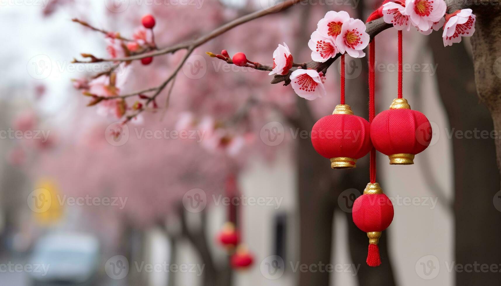 AI generated Cherry blossom lanterns illuminate traditional outdoor celebrations generated by AI photo