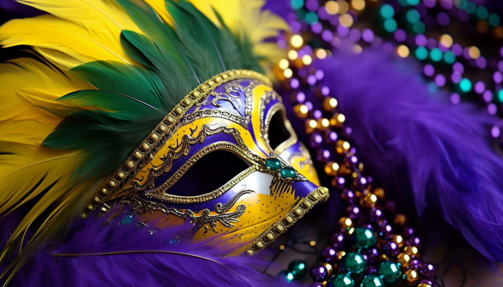 AI generated Mardi Gras mask, costume, elegance, luxury, gold generated by AI photo