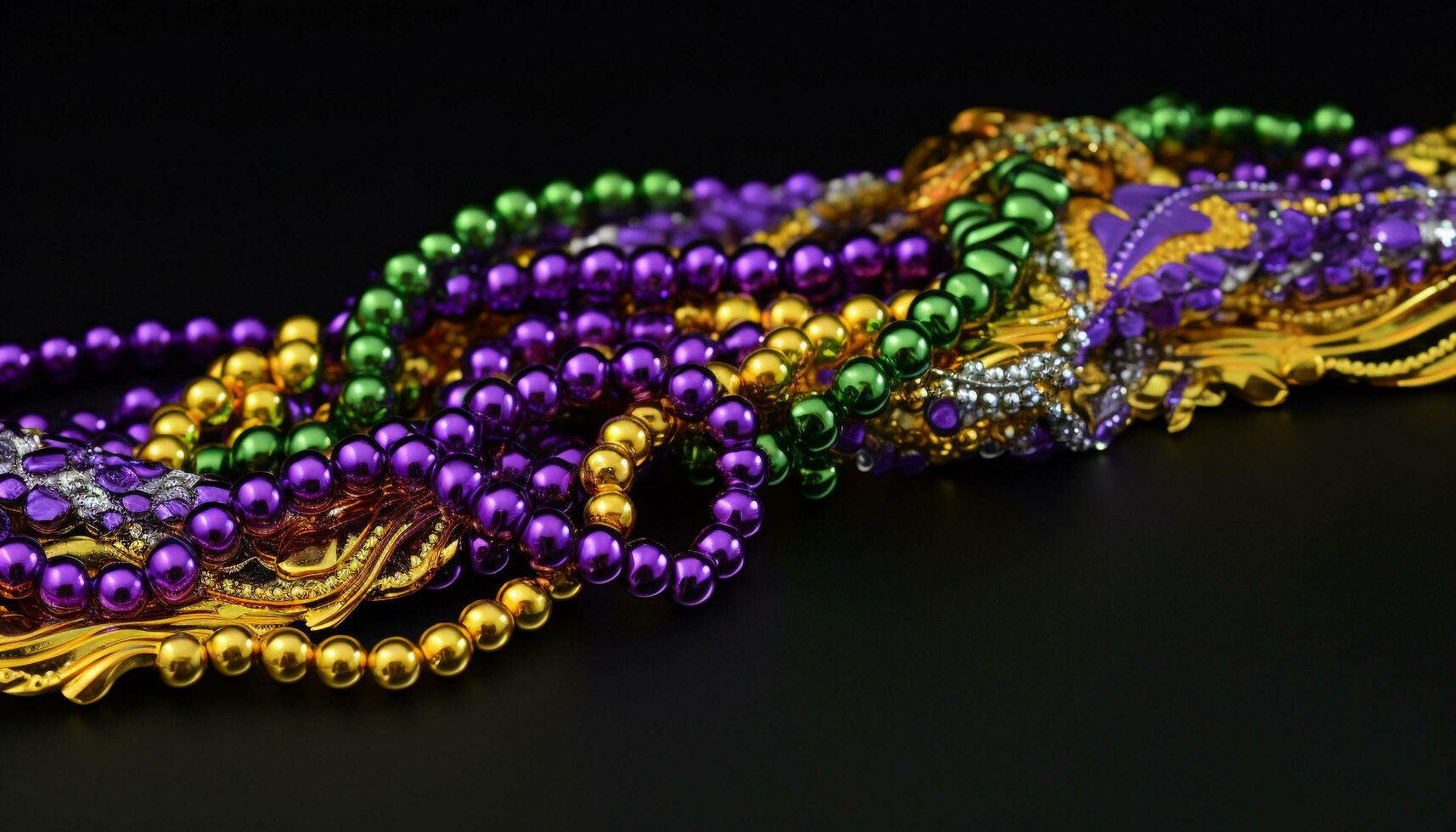 AI generated Shiny multi colored bead necklace, a vibrant Mardi Gras celebration generated by AI photo