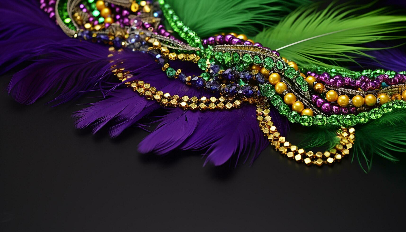 AI generated Purple feather necklace on shiny gold background generated by AI photo