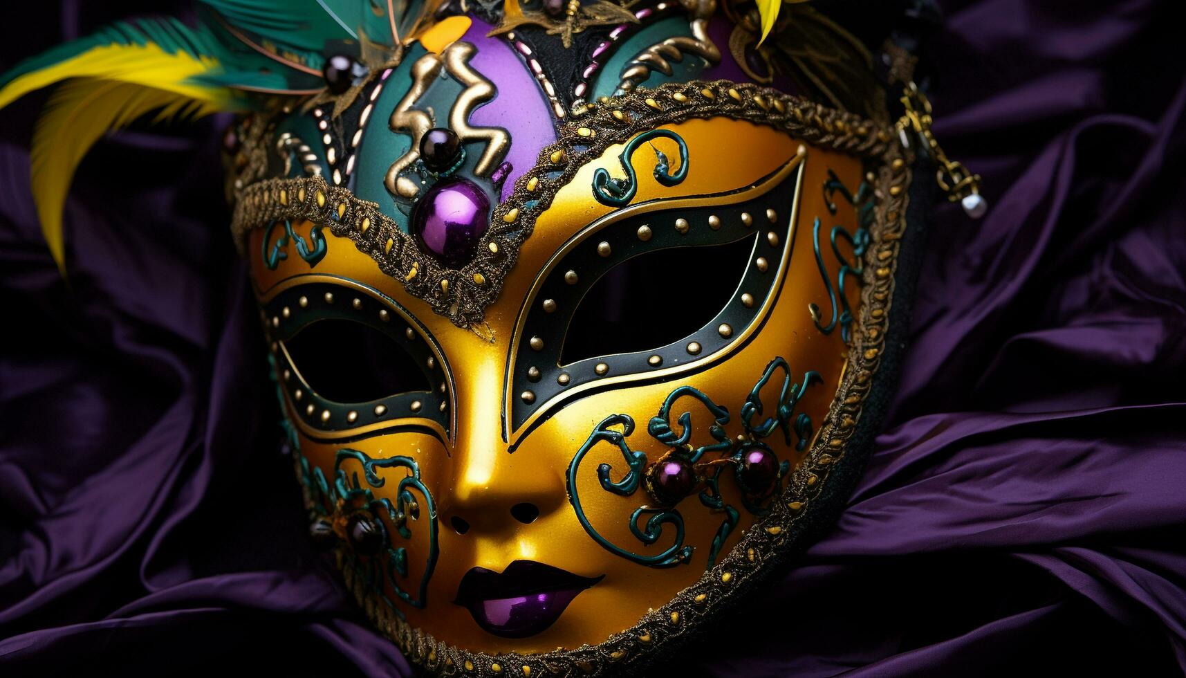 AI generated Mardi Gras celebration, ornate mask hides elegance generated by AI photo