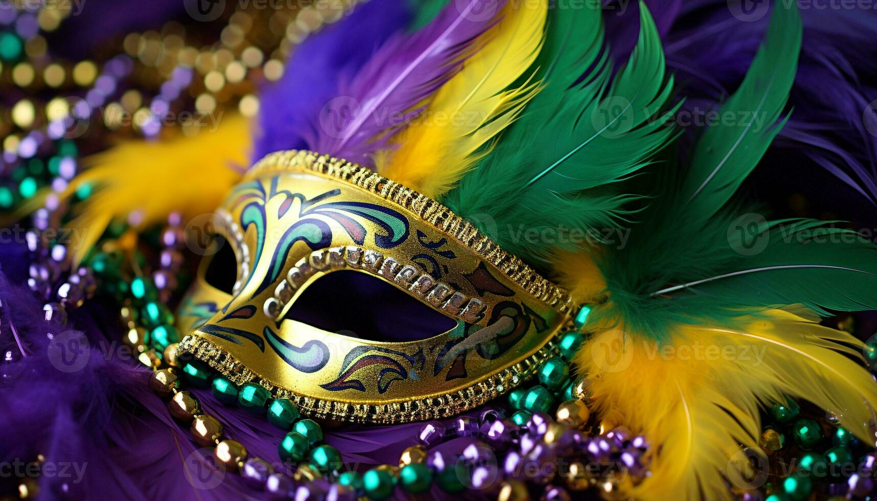 AI generated Mardi Gras celebration, vibrant colors, masks, and beads generated by AI photo