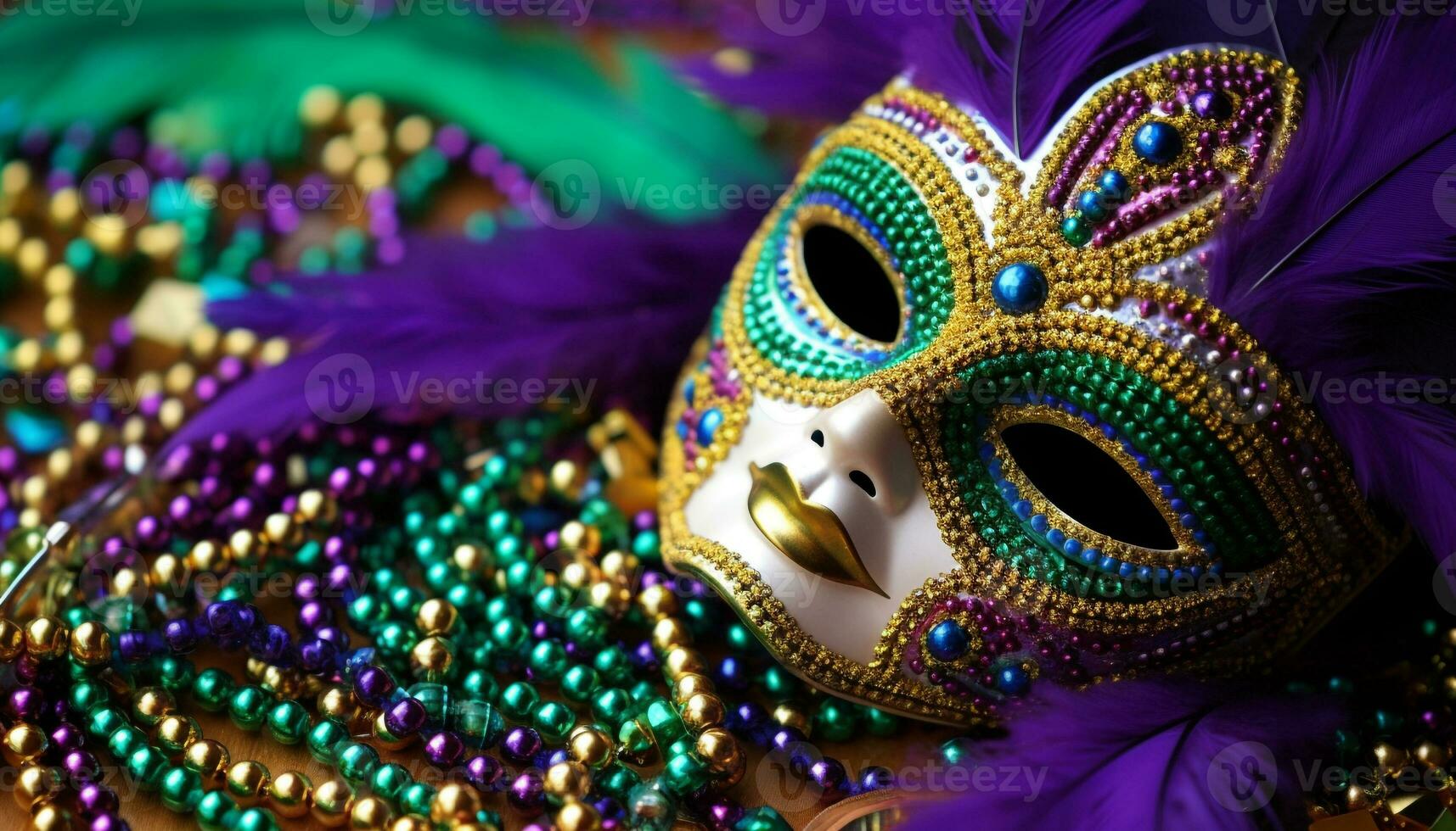 ai generado mardi gras traje, máscara ocultar, vibrante celebracion generado por ai foto