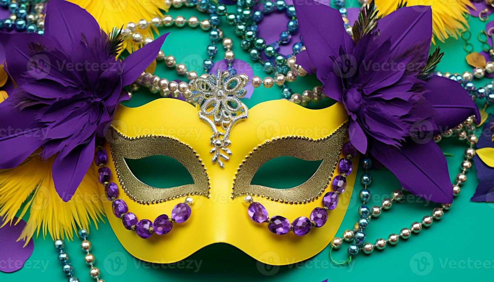 AI generated Mardi Gras celebration, costume, mask, parade, party generated by AI photo