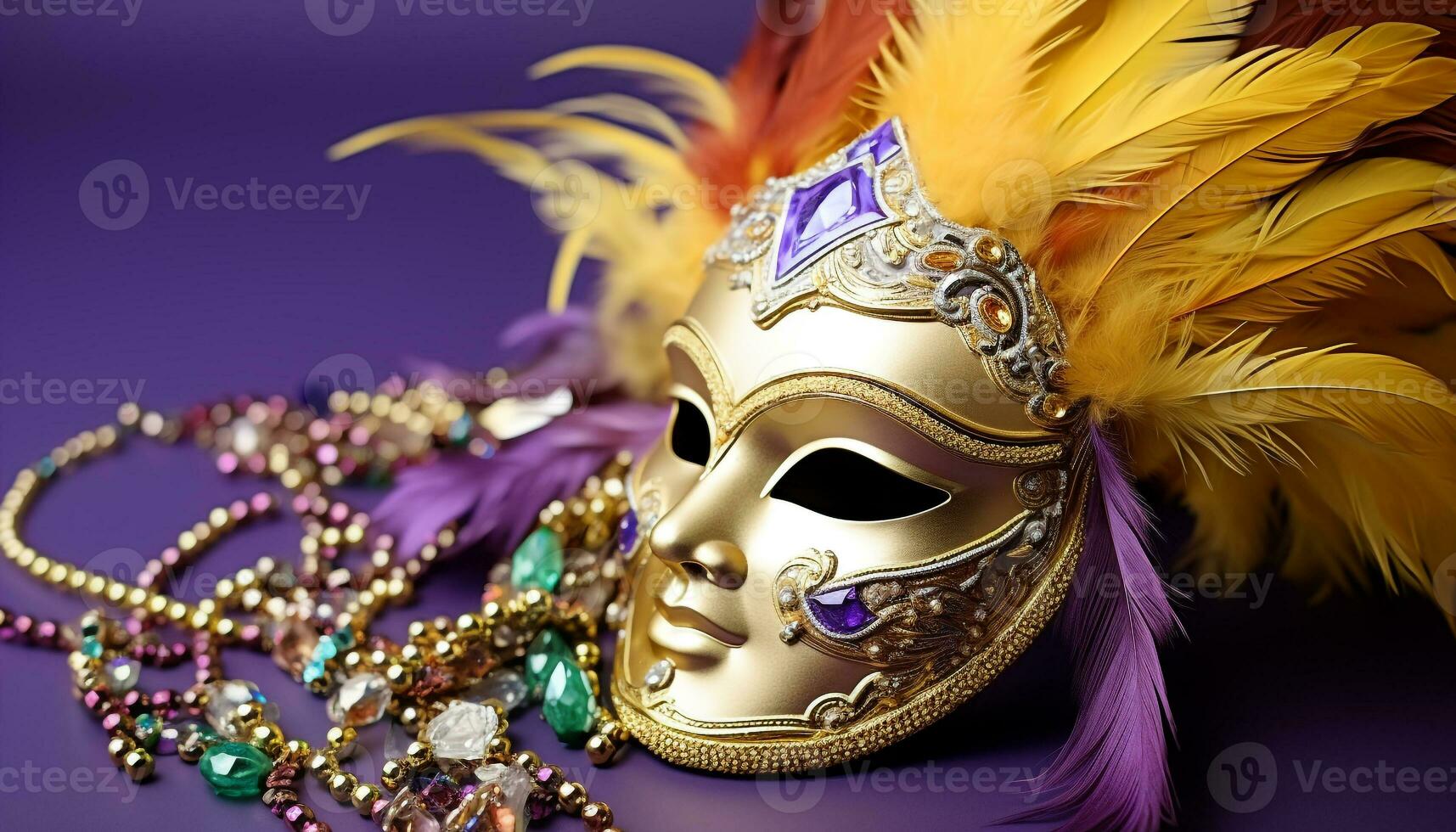 AI generated Mardi Gras costume, feather decoration, celebration of elegance generated by AI photo