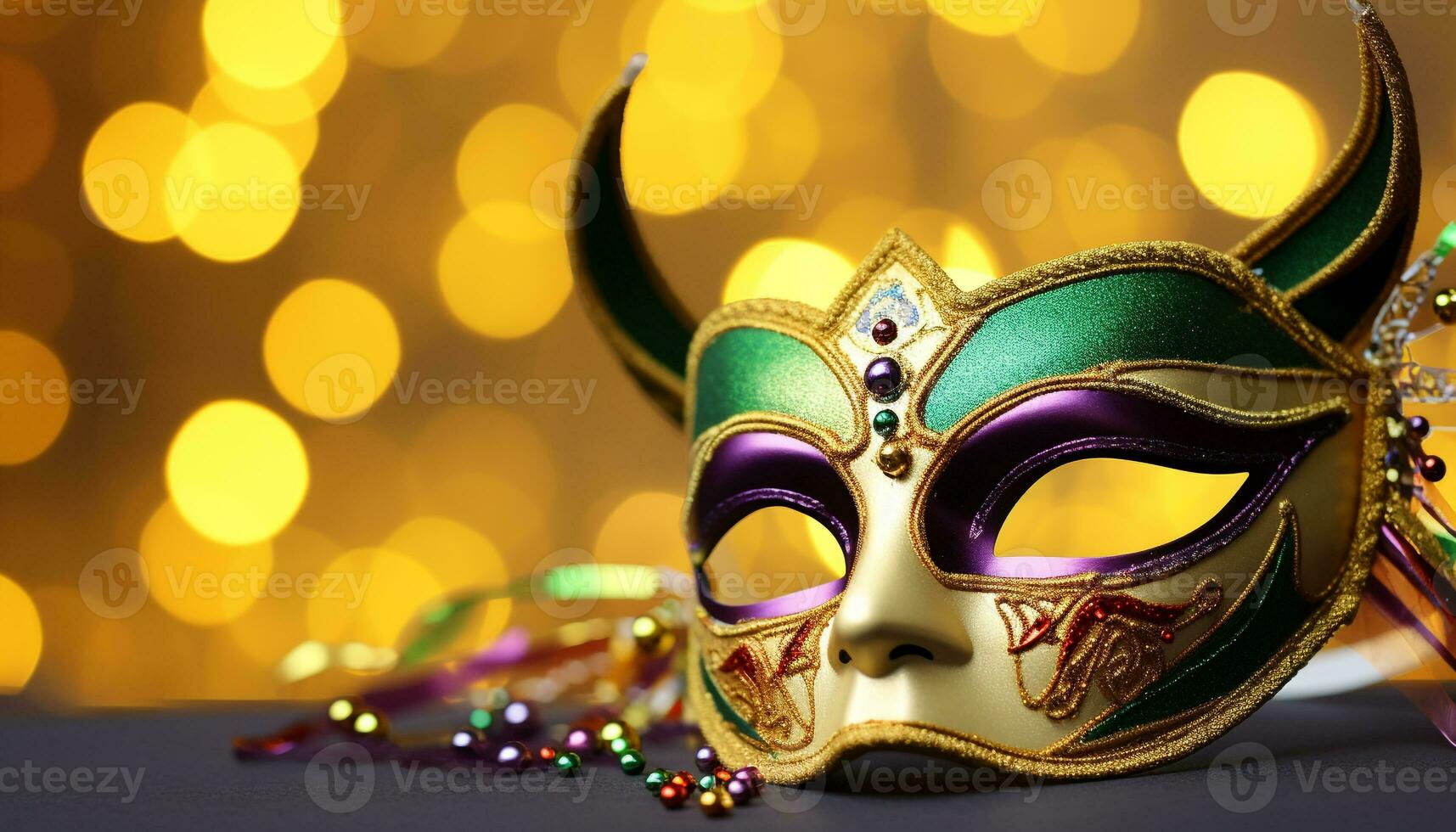 ai generado brillante oro máscara trae elegancia a mardi gras generado por ai foto
