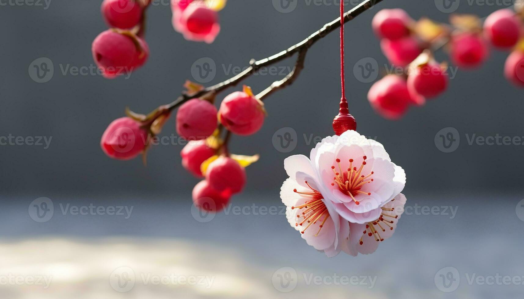 AI generated Beautiful cherry blossom branch in full bloom generated by AI photo