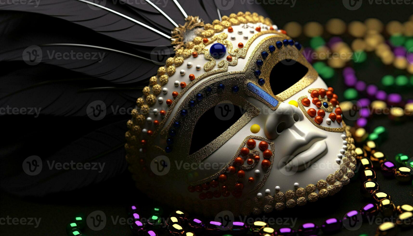 AI generated Colorful masks and costumes at traditional carnival parade generated by AI photo