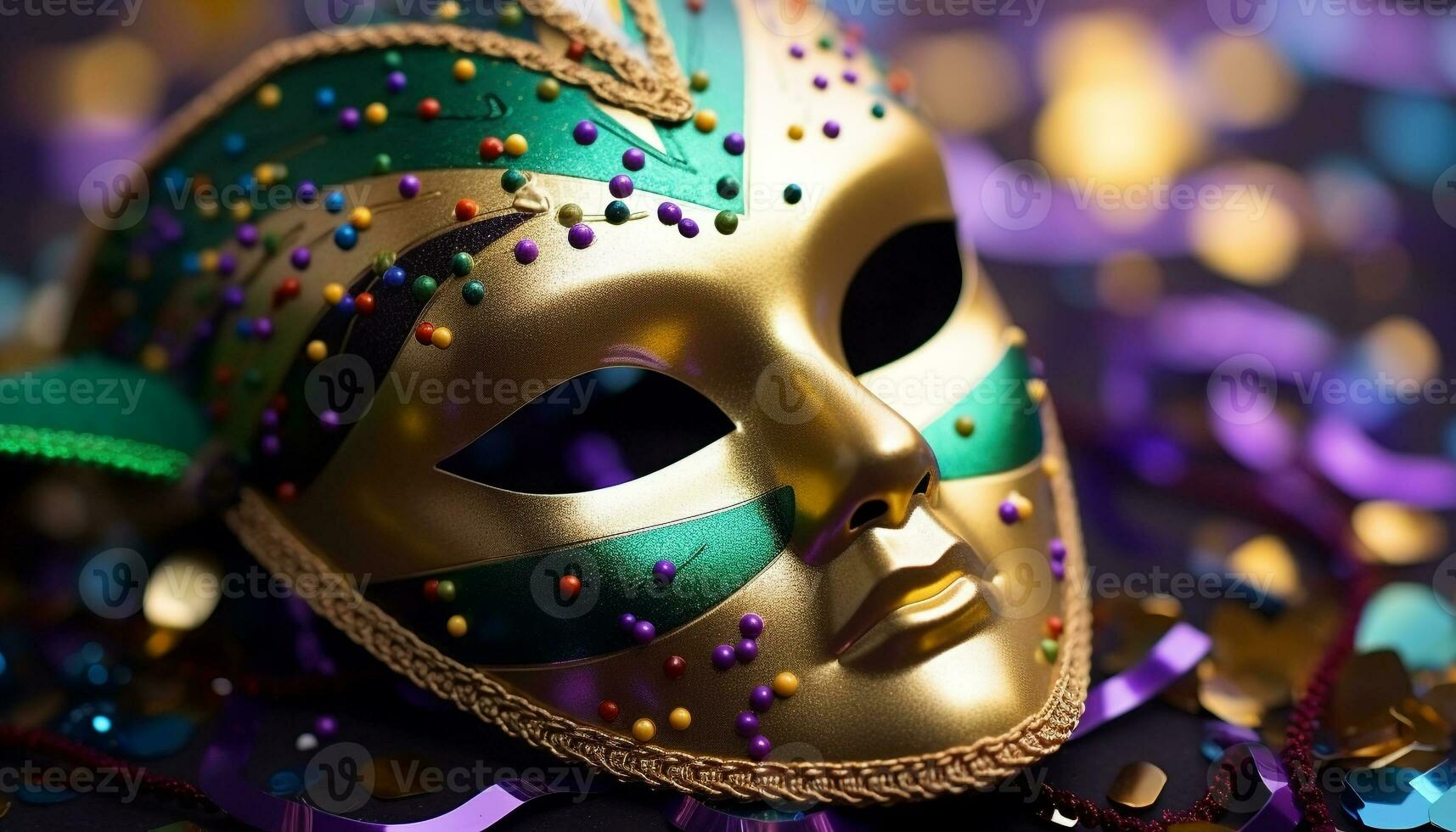 AI generated Mardi Gras celebration, colorful masks, vibrant costumes generated by AI photo