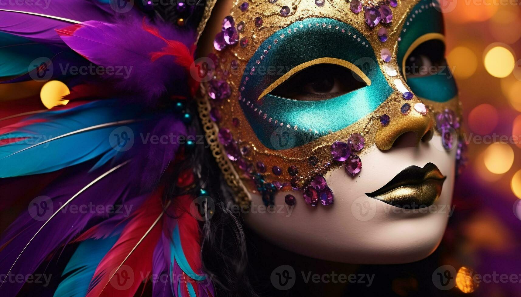 AI generated Women in multi colored masks, elegance at traveling carnival generated by AI photo