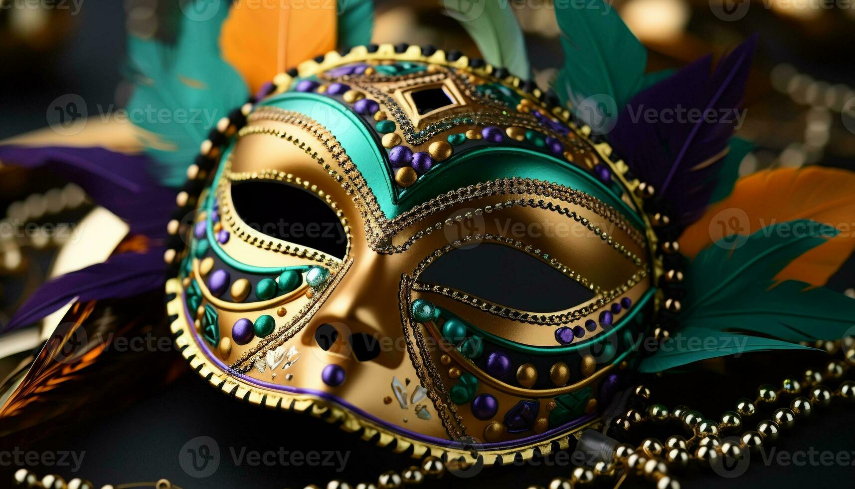 AI generated Colorful masks and costumes celebrate traditional Mardi Gras generated by AI photo