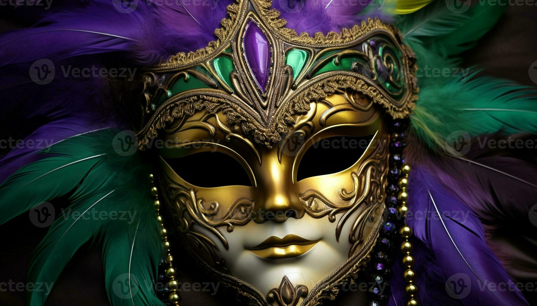 AI generated Mardi Gras mask shines with golden elegance generated by AI photo