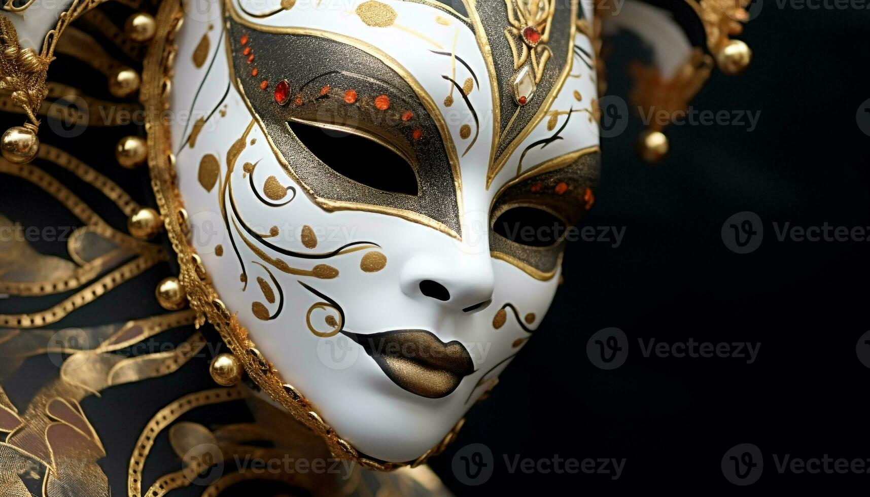 AI generated Gold colored mask, costume, elegance, beauty, traditional festival, Italian culture, fashion, shiny, tradition generated by AI photo