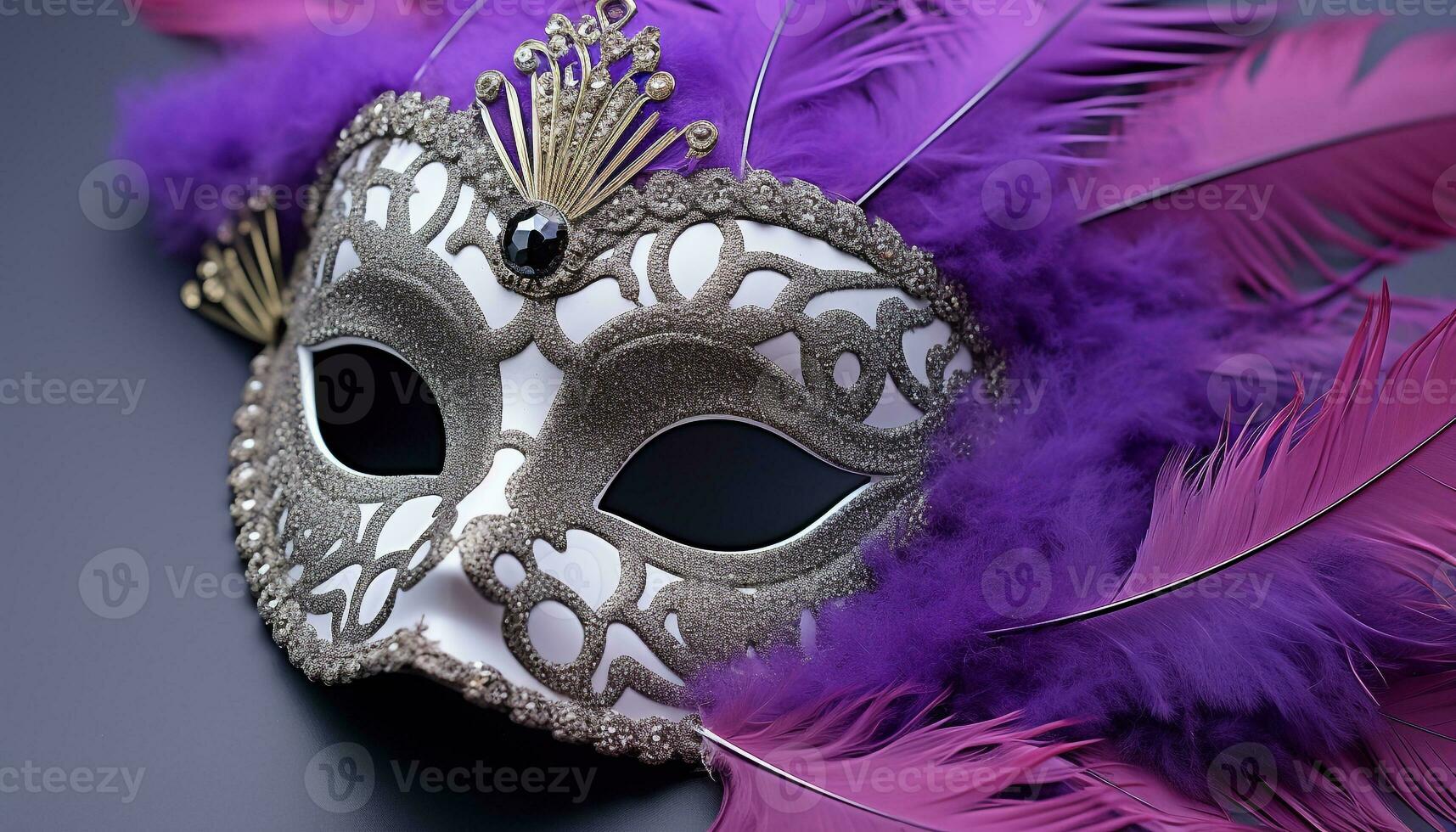AI generated Purple feather mask adds elegance to celebration event generated by AI photo