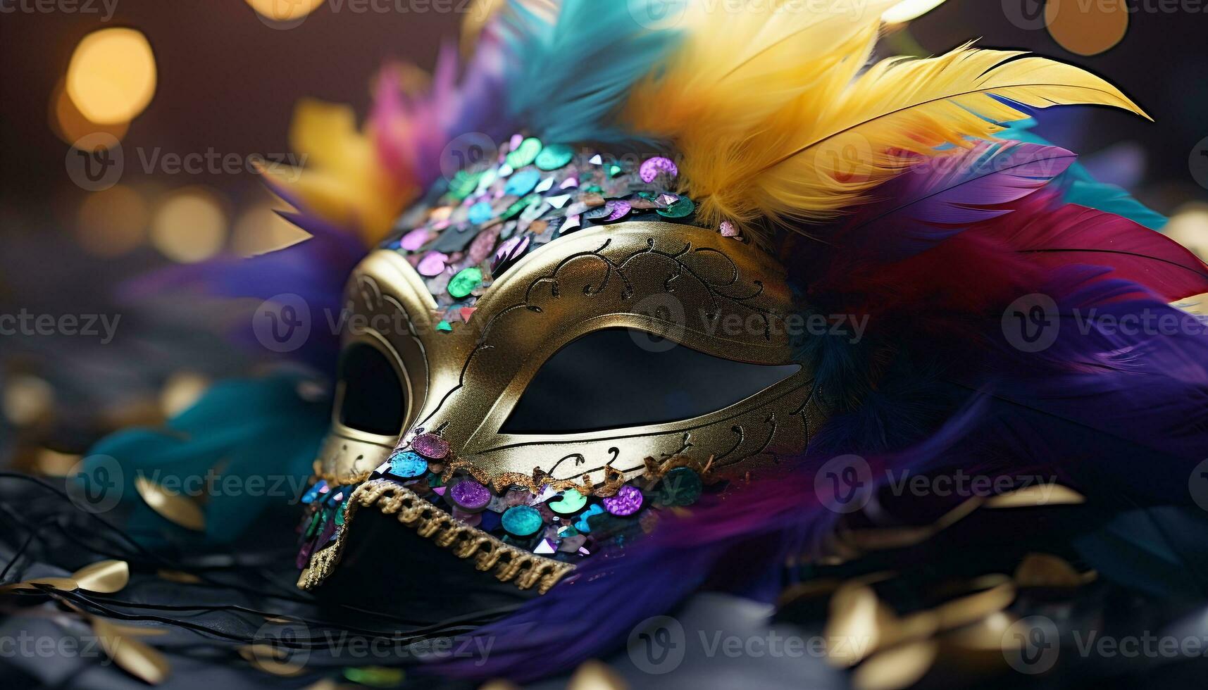 AI generated Feathered mask adds elegance to vibrant carnival celebration generated by AI photo