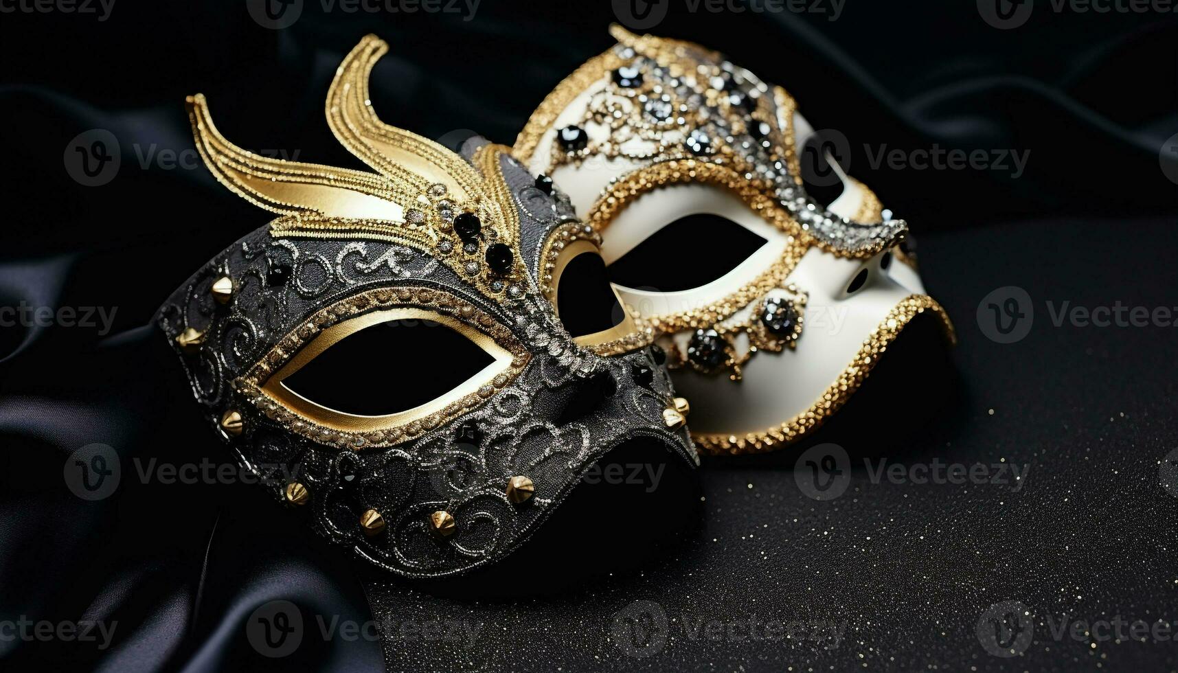 AI generated Shiny gold costume mask adds mystery to theatrical elegance generated by AI photo