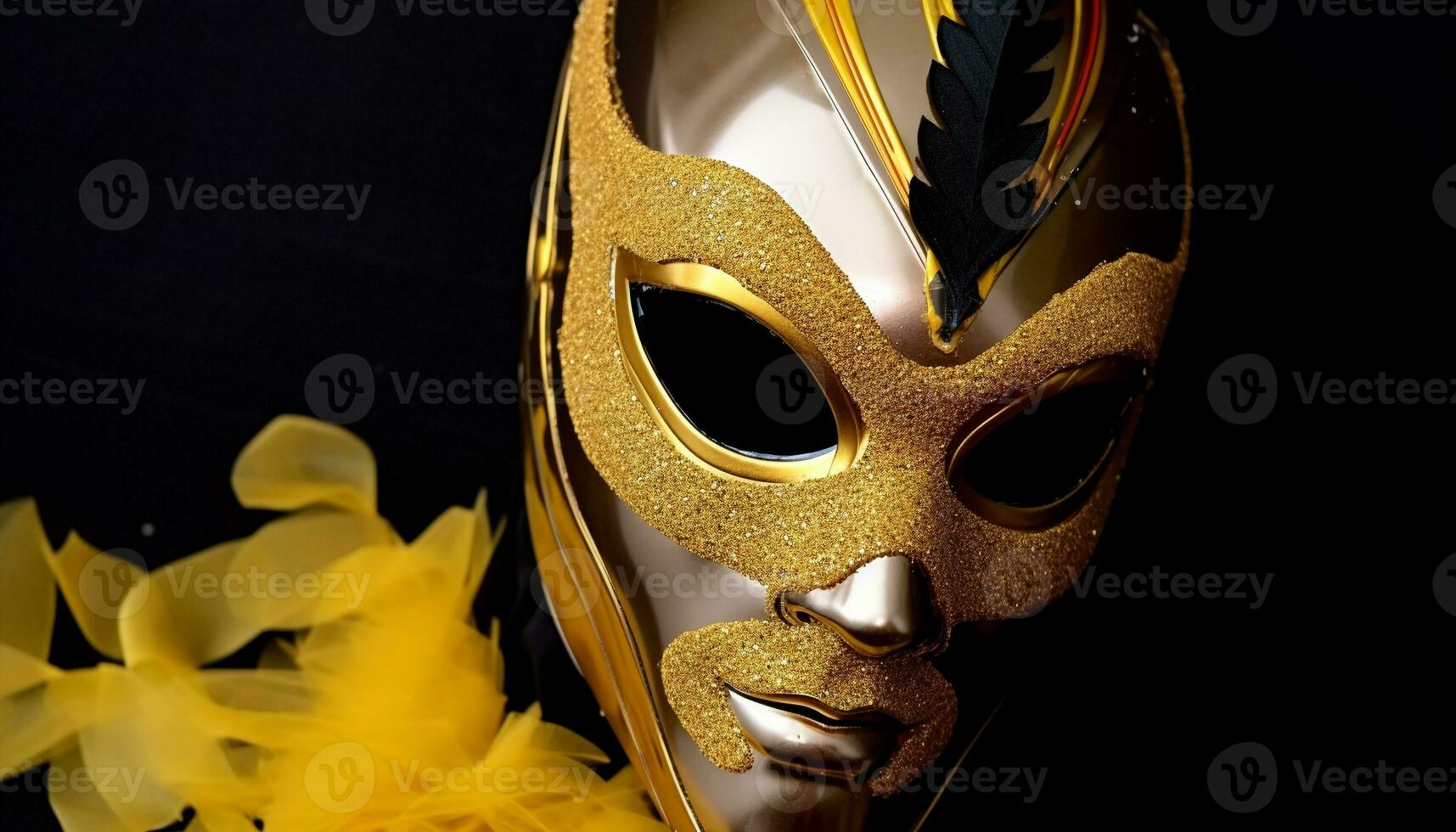 AI generated Shiny gold mask hides human face in elegance generated by AI photo