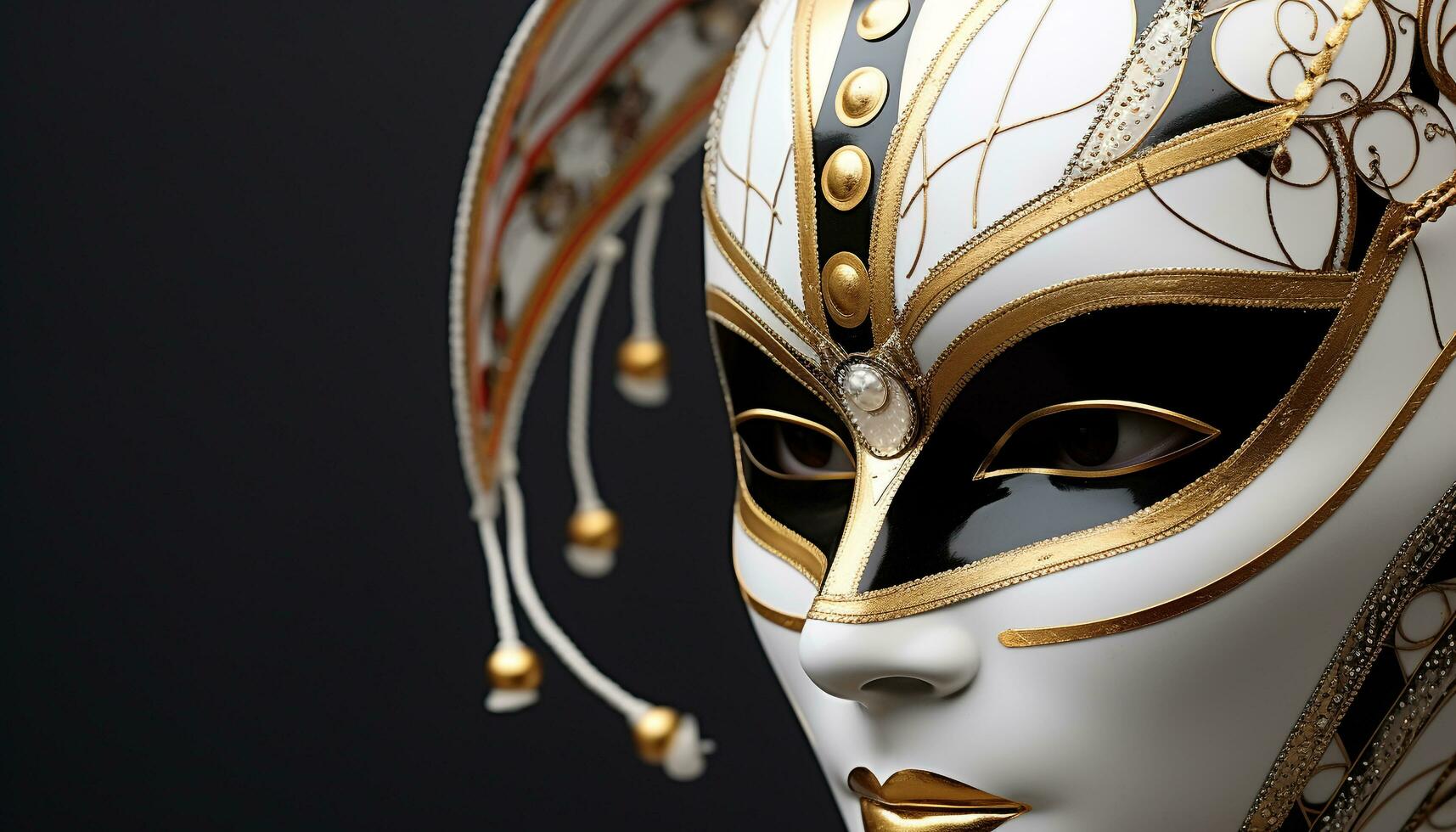 AI generated Gold mask, elegance, beauty, shiny, luxury, costume, fashion generated by AI photo
