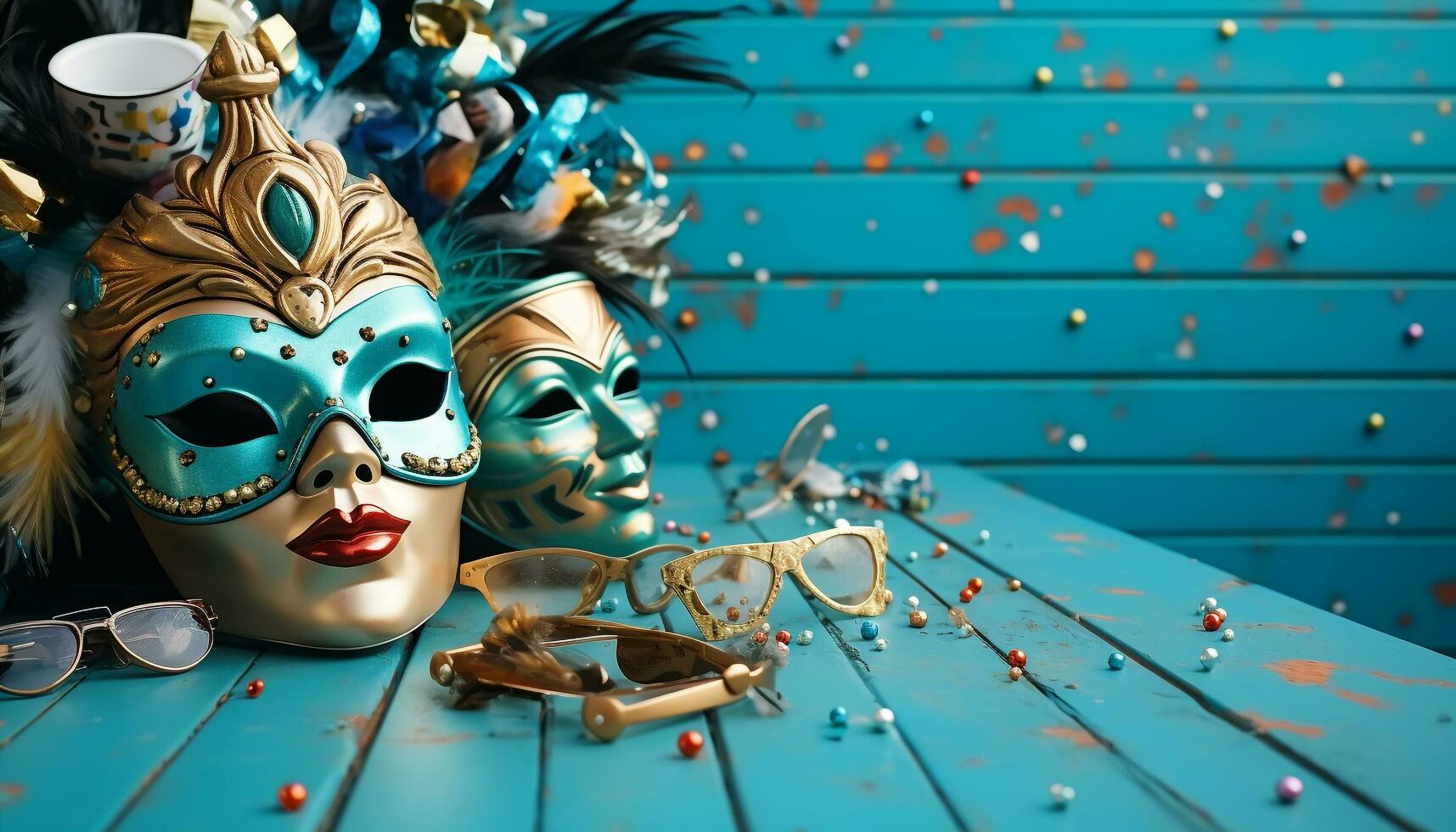 ai generado plumado máscara trae elegancia a tradicional carnaval generado por ai foto