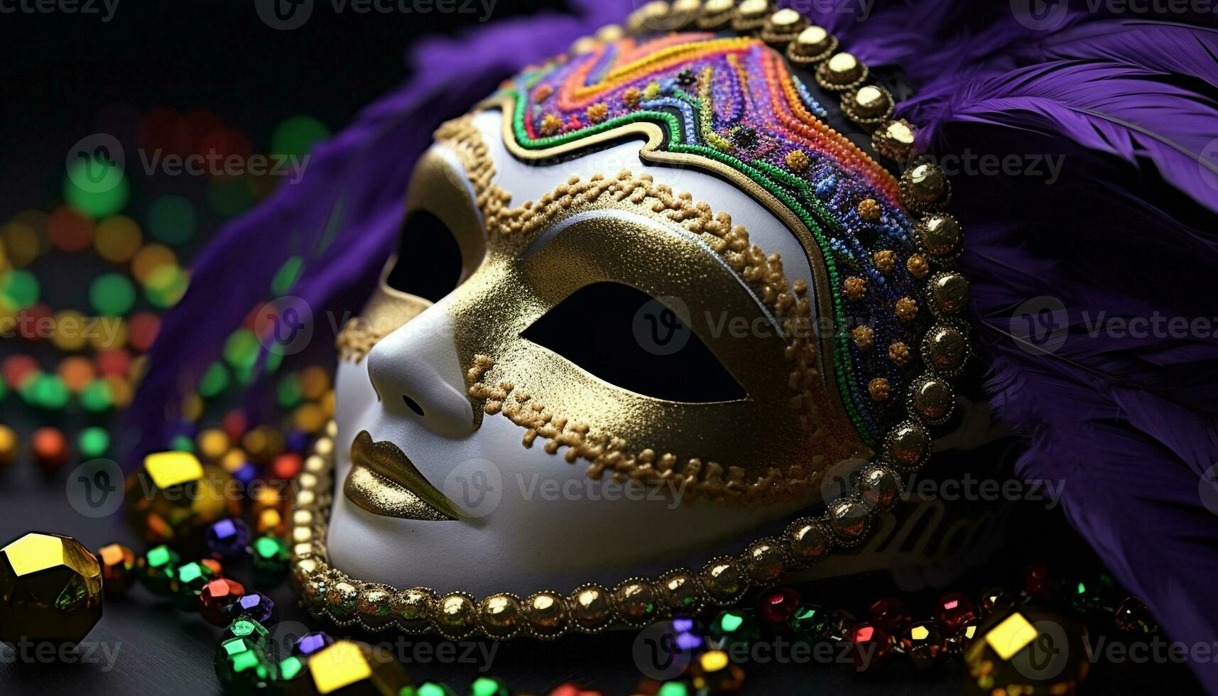 AI generated Masked celebration, vibrant colors, ornate costume, shiny gold generated by AI photo