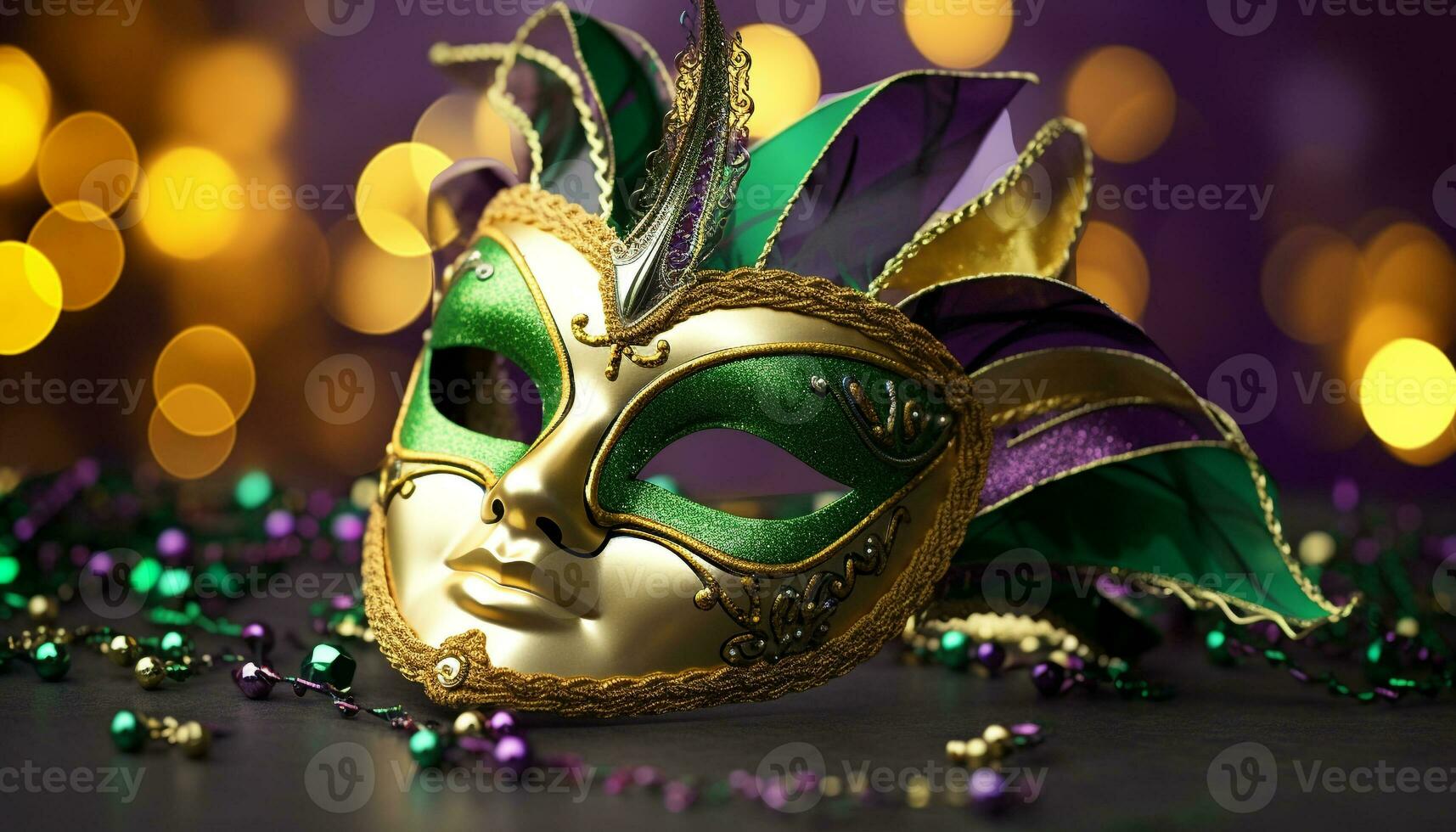 AI generated Colorful masks and costumes illuminate the Mardi Gras parade generated by AI photo