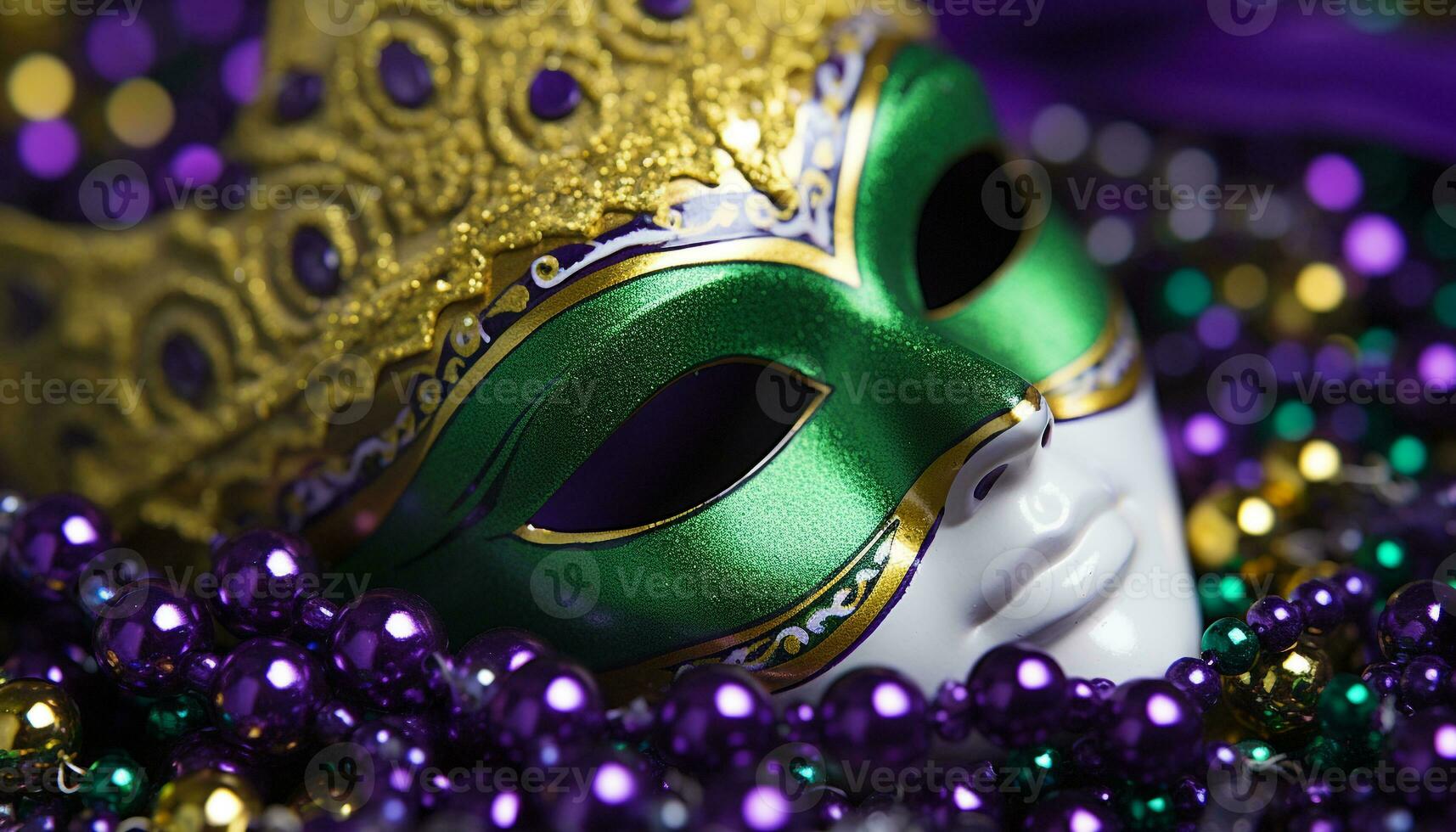 AI generated Mardi Gras costume, purple disguise, vibrant celebration generated by AI photo