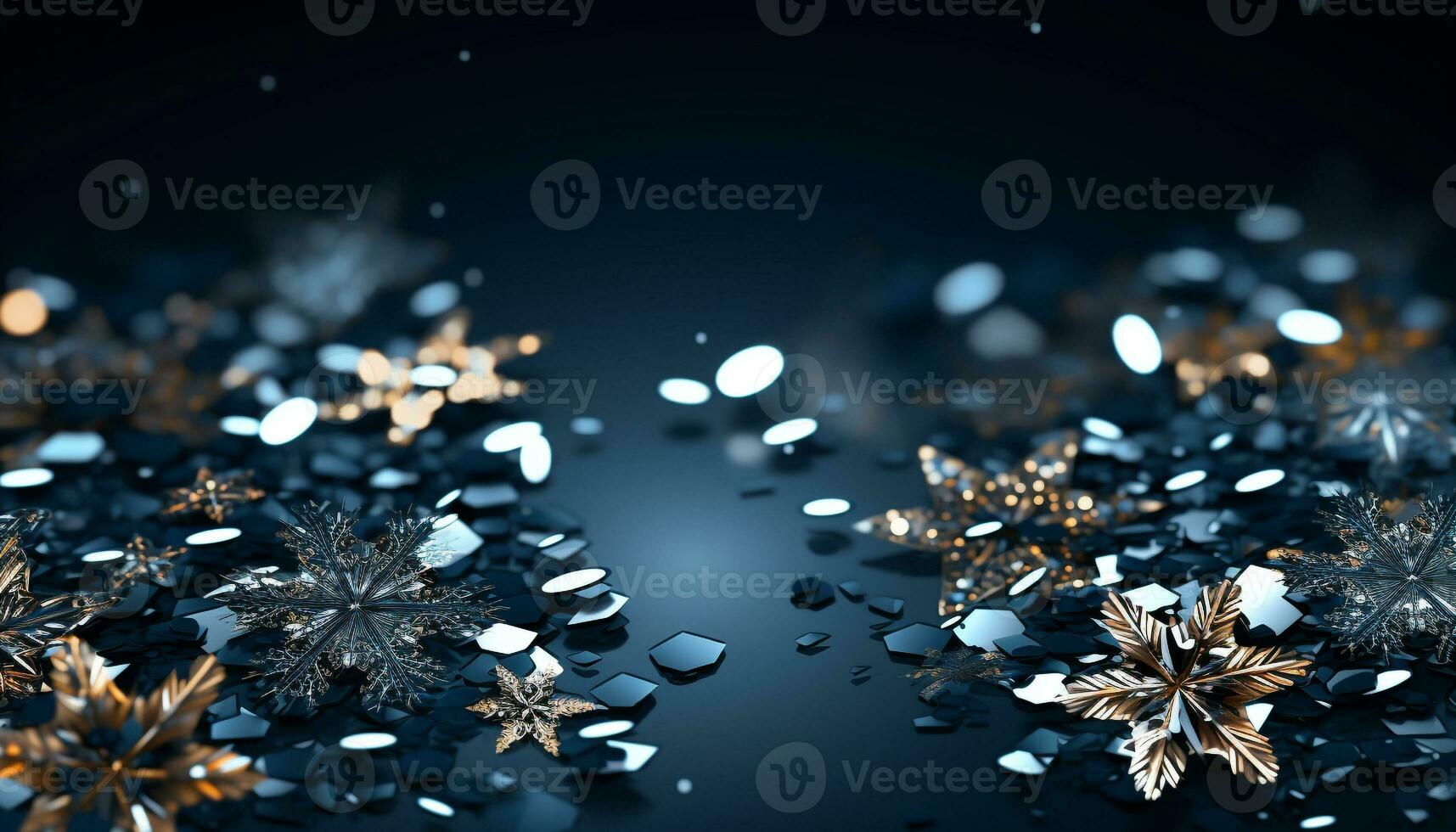 AI generated Shiny snowflake decoration glowing in abstract winter night generated by AI photo