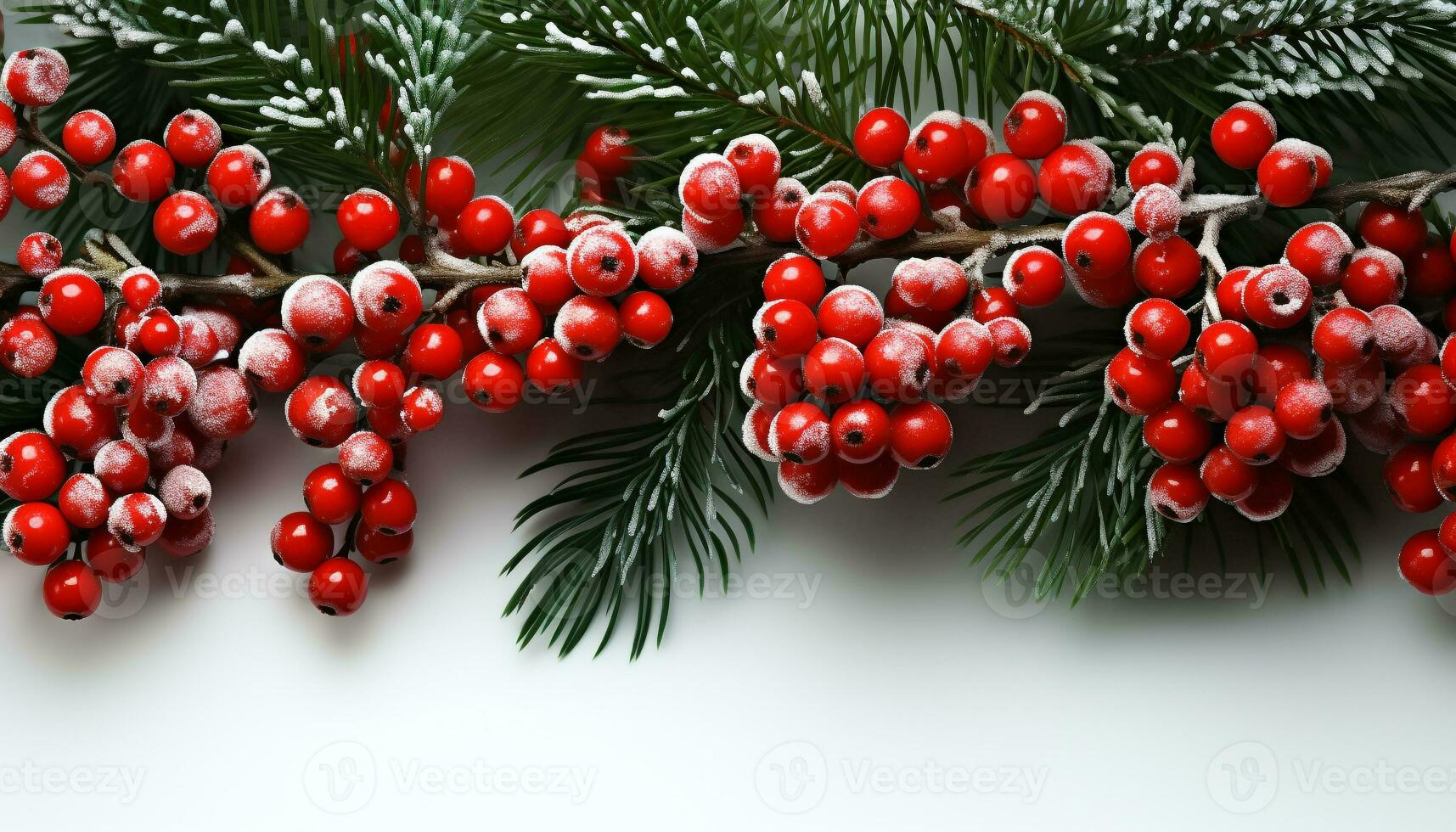 AI generated Winter celebration, evergreen tree, holly, snowflake, gift generated by AI photo