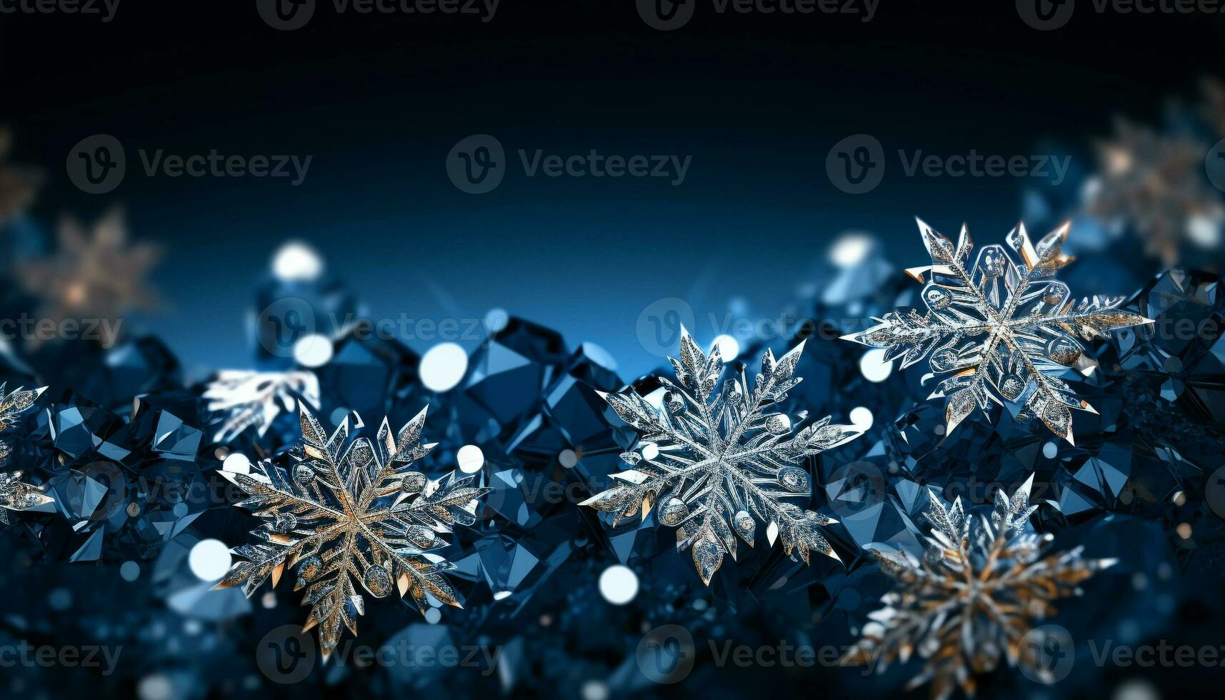 AI generated Winter snowflake decoration on blue background, abstract and shiny generated by AI photo