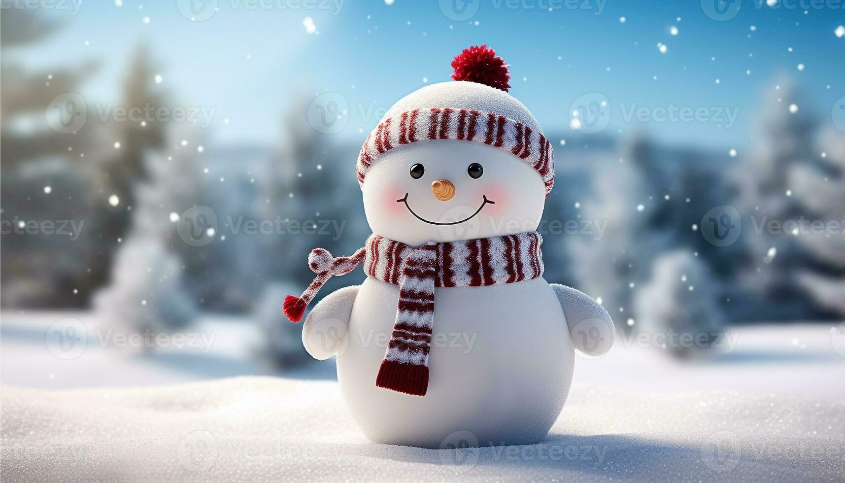 AI generated Snowman smiling in winter, nature cute decoration generated by AI photo